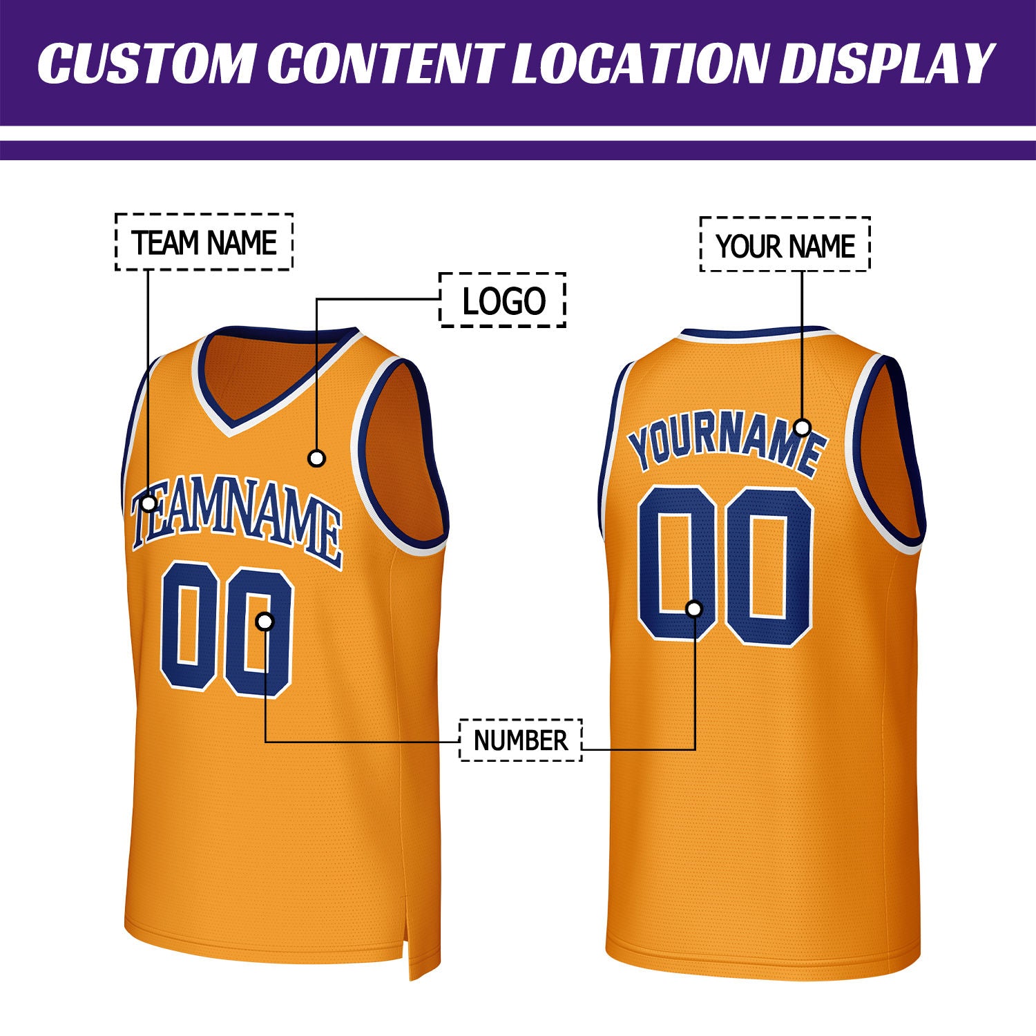 Custom Orange & Navy Blue Mesh Basketball Jersey | Personalized Name & Number Team Uniform