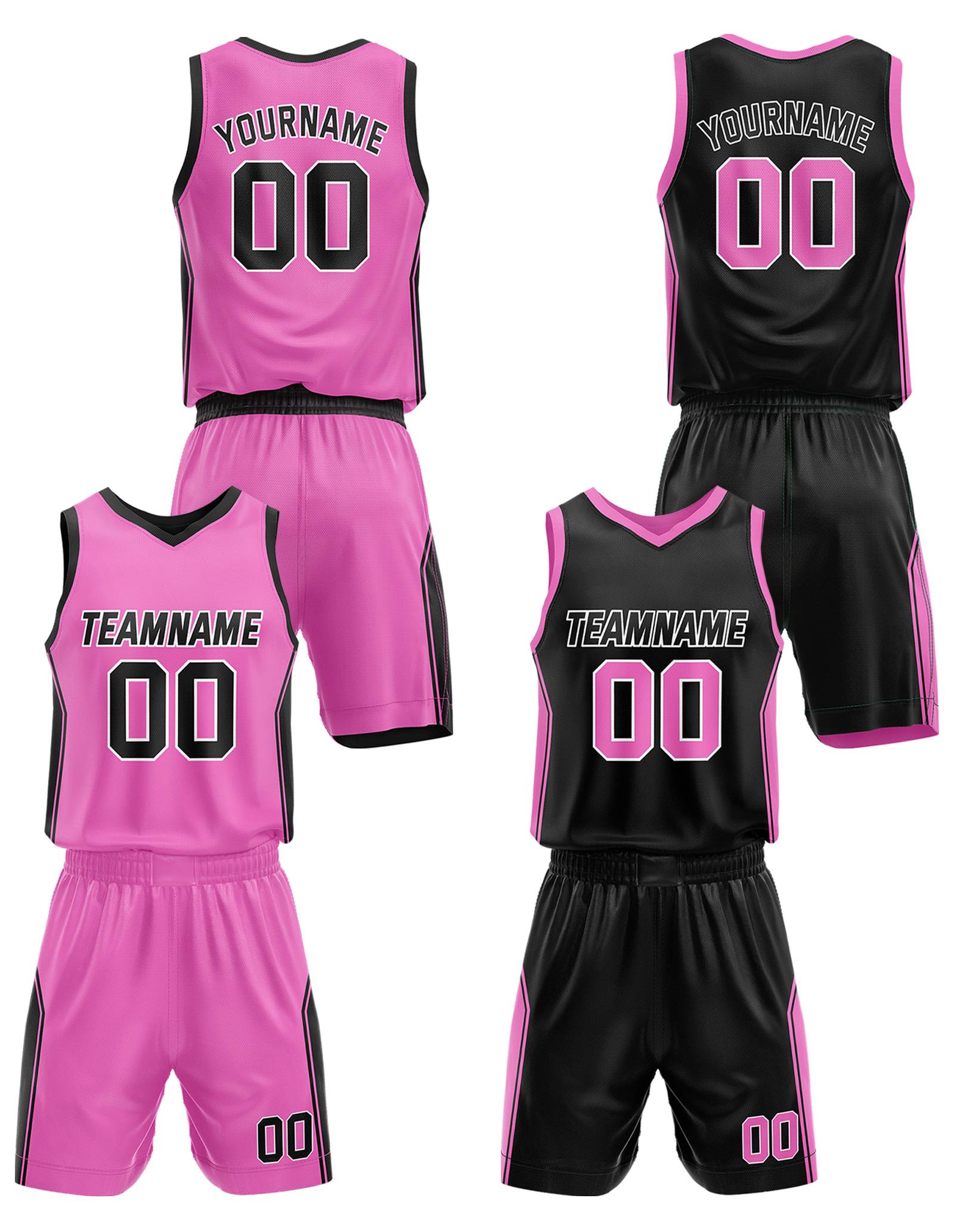Custom Black and Pink Basketball Jersey Set - Personalized Team Uniforms
