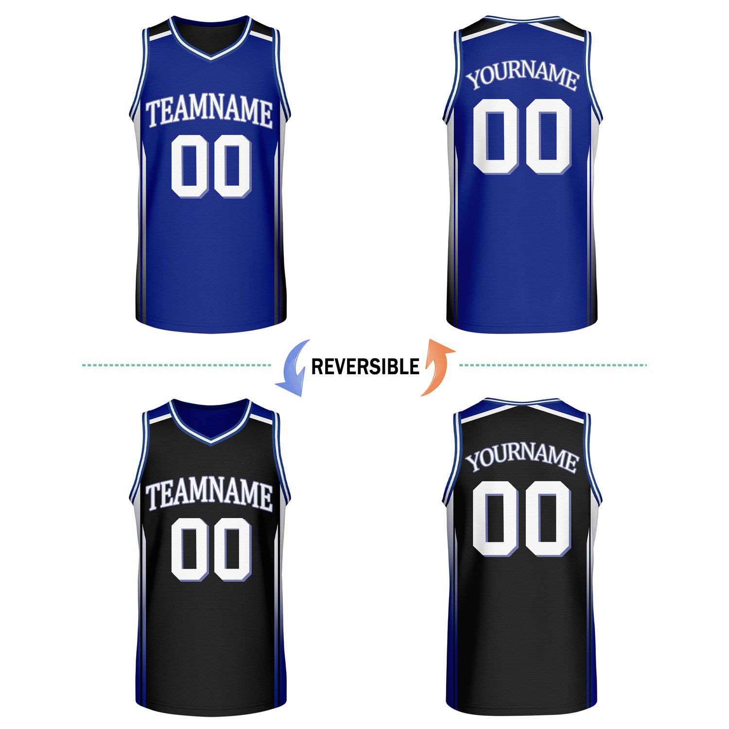 Custom Reversible Blue Black Basketball Jersey | Personalized Team Jersey | Vosoli