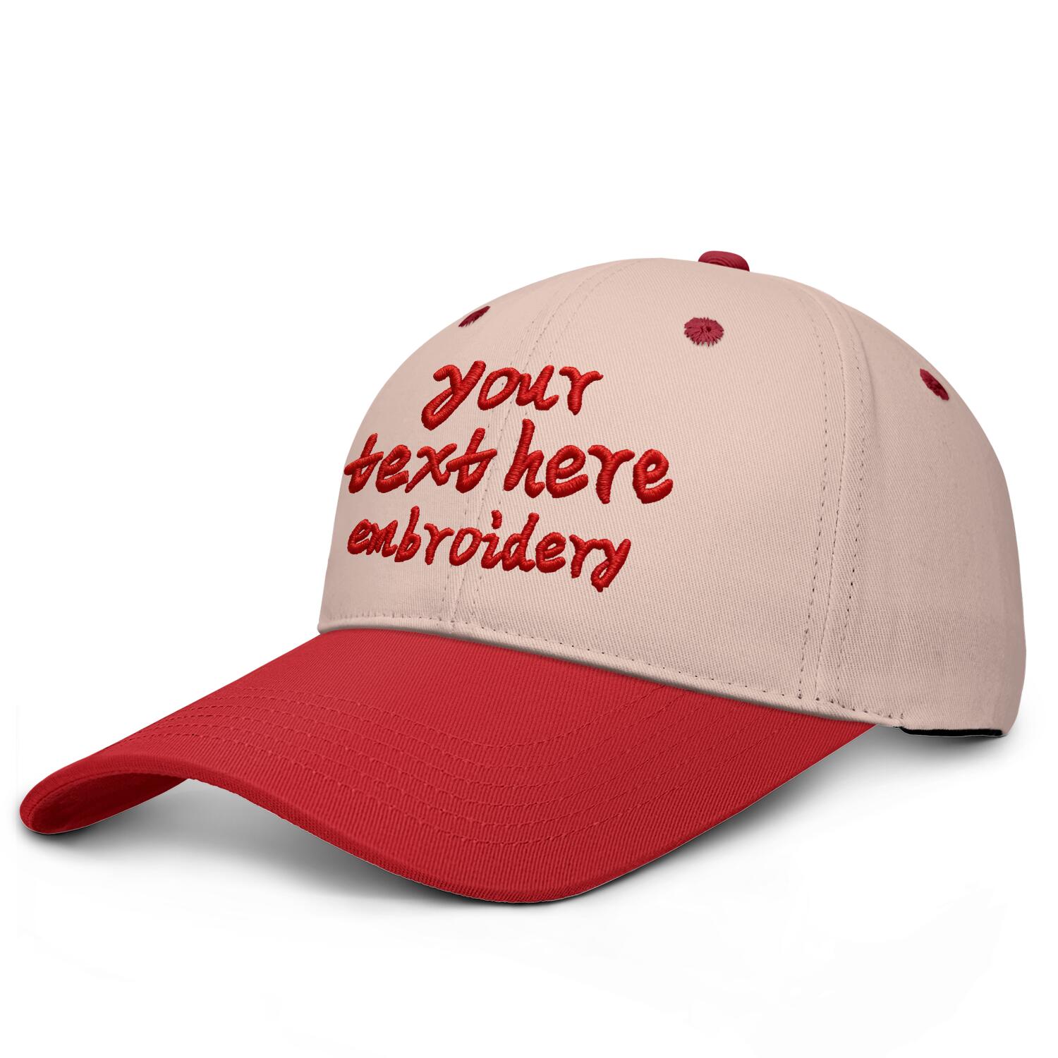 Vosoli Sand & Red Color-Block Deep Bill Baseball Cap - Unisex Custom 3D Embroidery or Print Hat