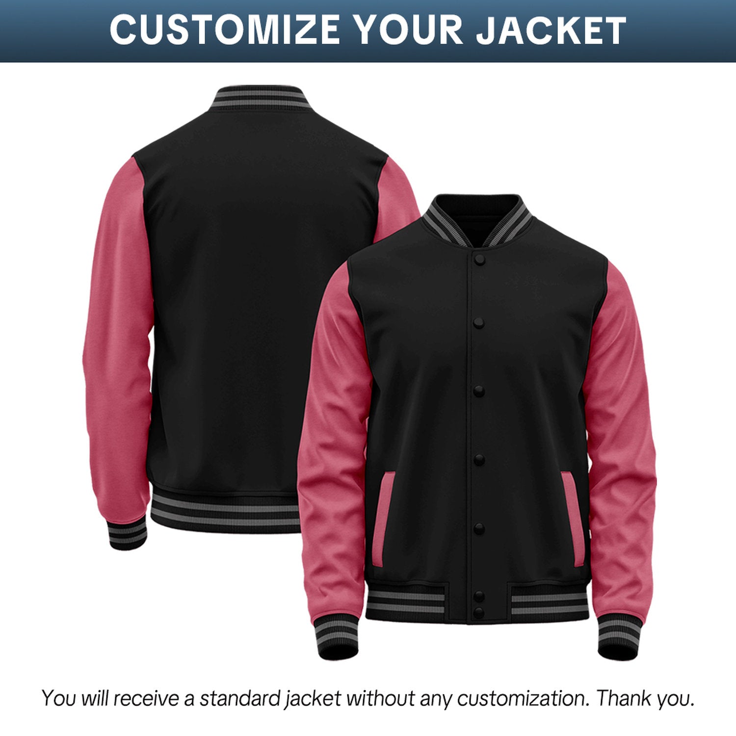 Custom Black & Rose Two-Tone Varsity Jacket | Personalized Baseball Bomber with Name, Number & Logo
