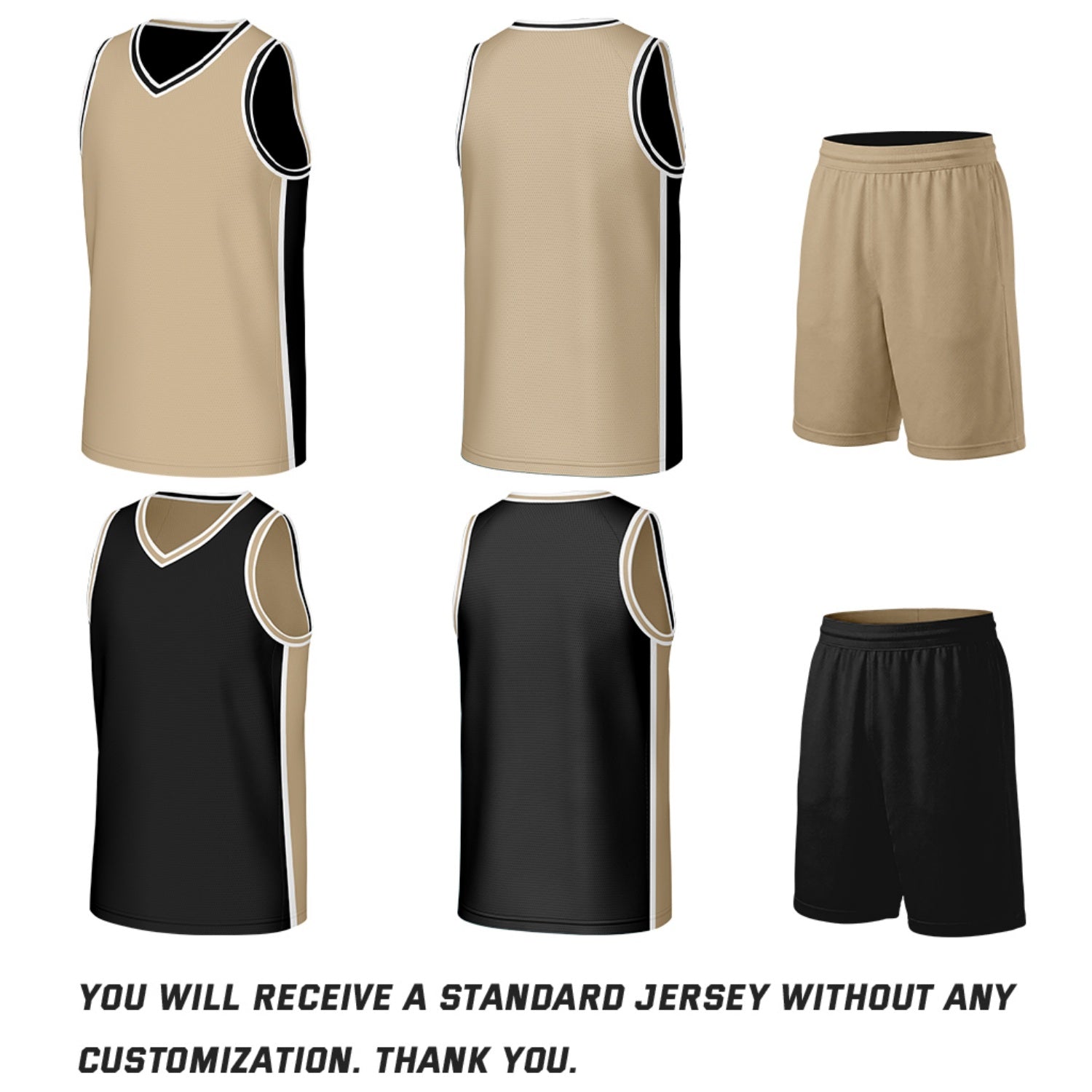 Custom Khaki & Black Reversible Basketball Jersey And Shorts Set | Personalized Team Uniforms for Adult & Youth