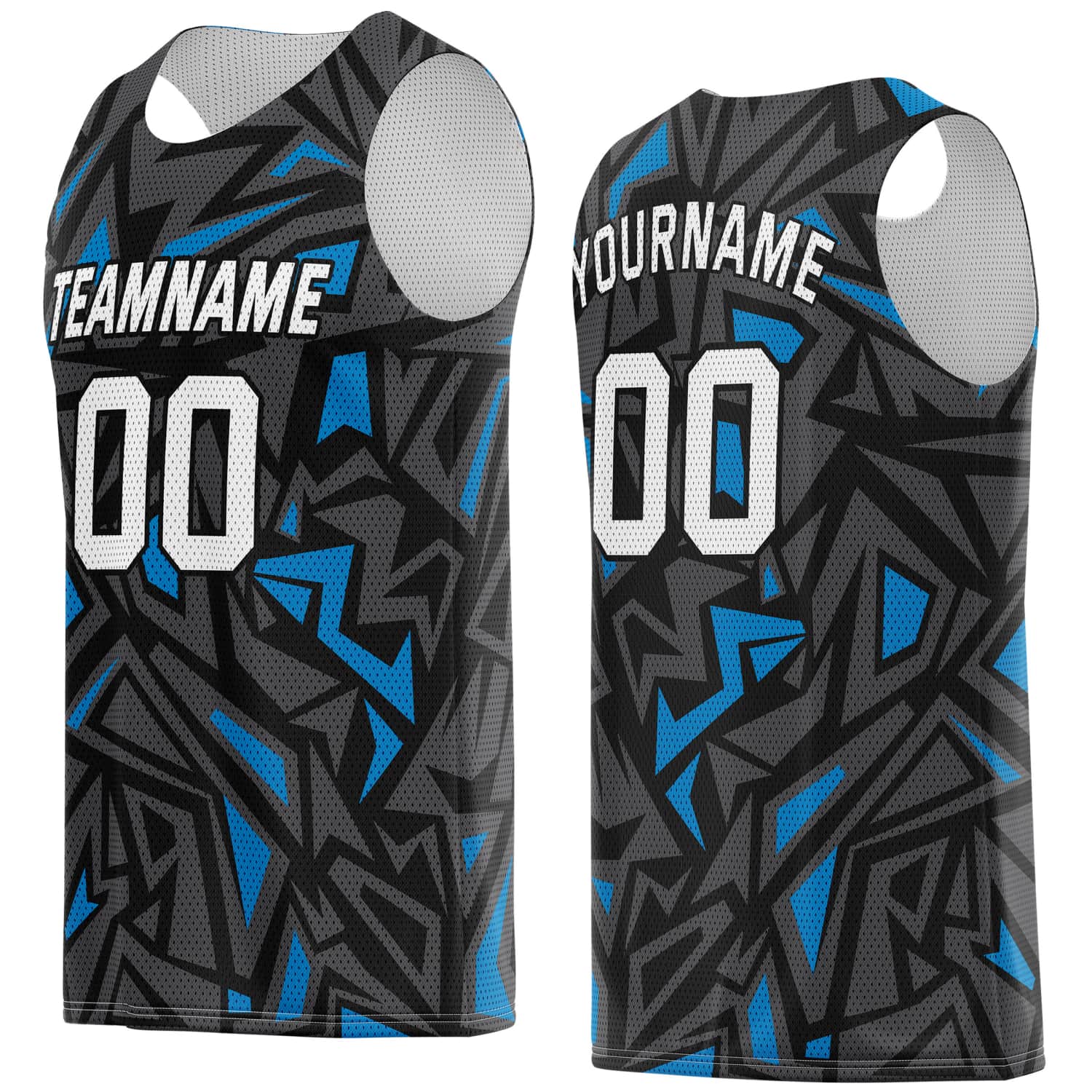 Custom Black & Blue Geo Pattern Basketball Jersey - Personalized Team Name, Number & LOGO | Vosoli