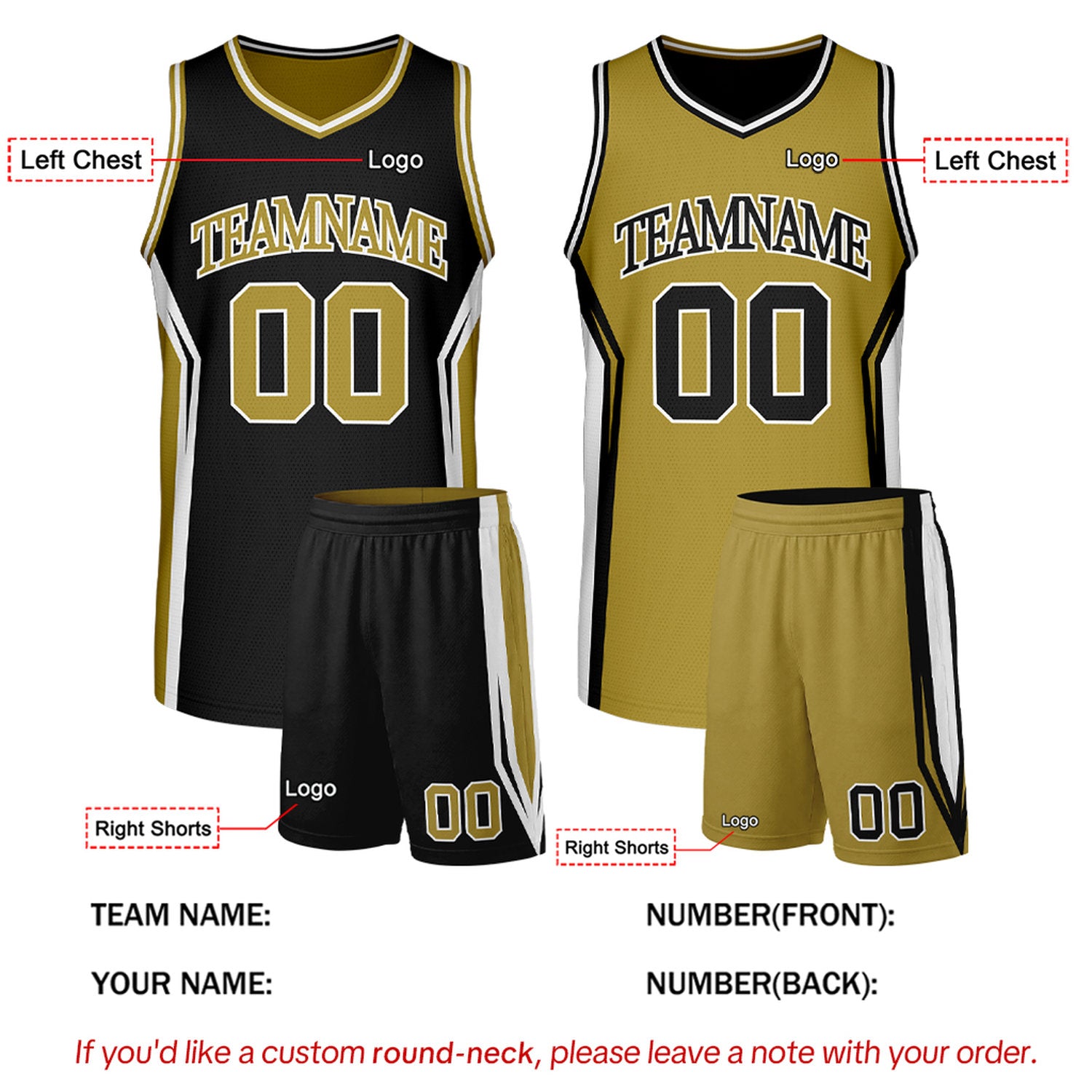 Custom Black & Gold Two Sided Basketball Uniform Set | Personalized Team Uniforms for Adult & Youth