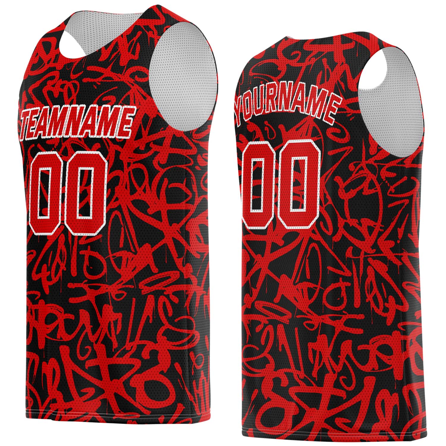Custom Black & Red (with White Accent) Graffiti Basketball Jersey - Personalized Team Name, Number & LOGO | Vosoli
