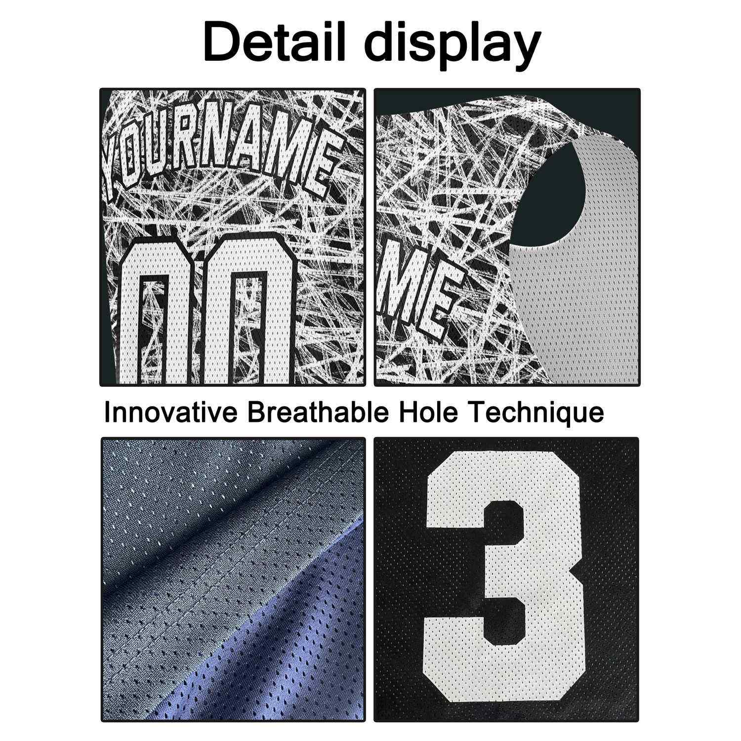 Custom Black & White Sketch Pattern Basketball Jersey - Personalized Team Name, Number & LOGO | Vosoli