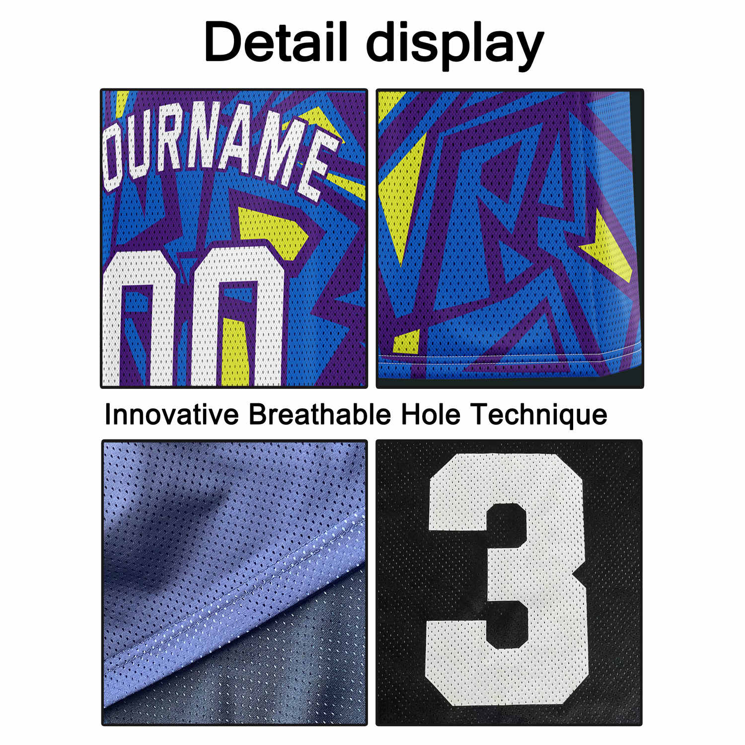 Custom Blue, Purple & Yellow Geo Pattern Basketball Jersey - Personalized Team Name, Number & LOGO | Vosoli