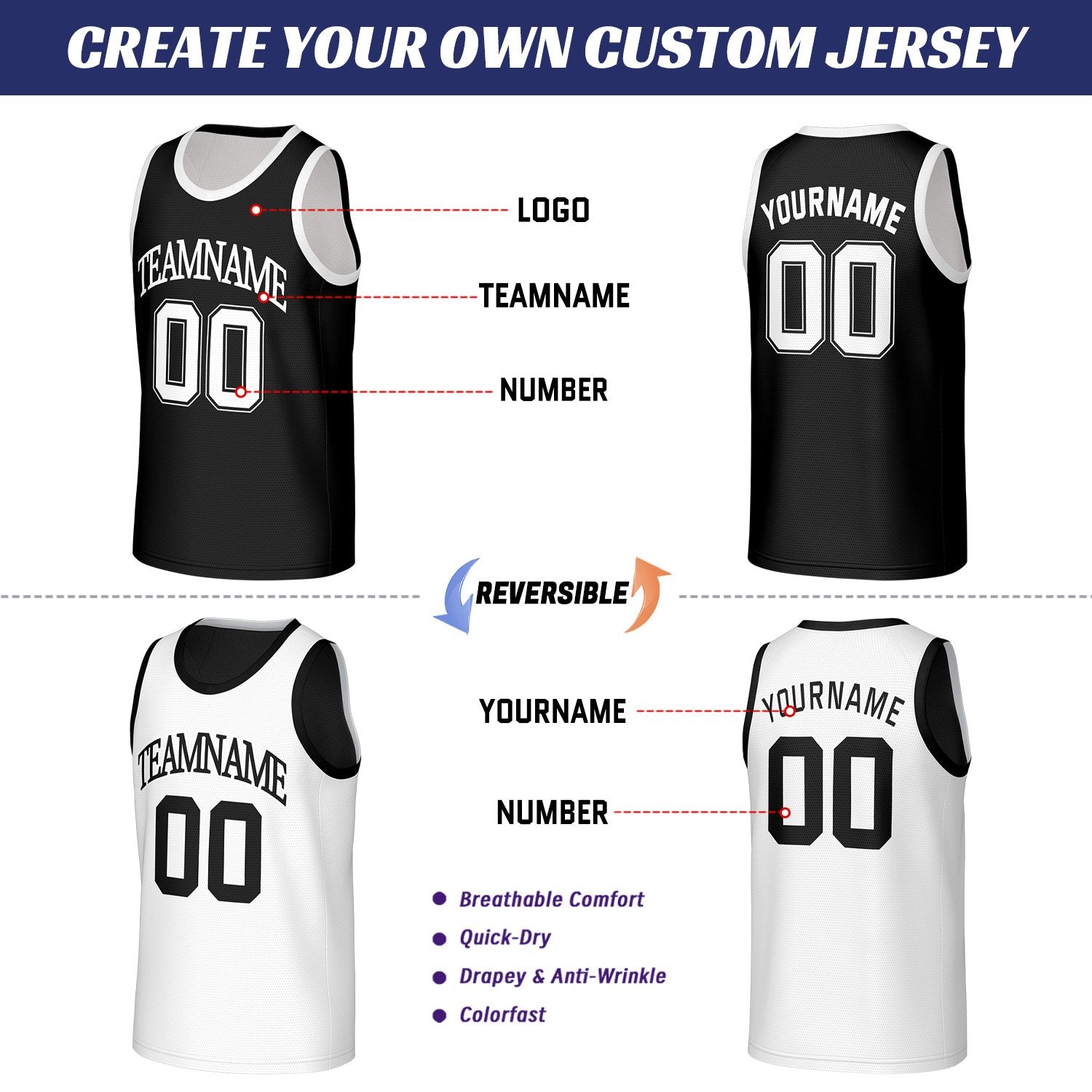 Custom Black & White Reversible Basketball Jersey | Personalized Sleeveless Mesh Jersey for Adult Youth