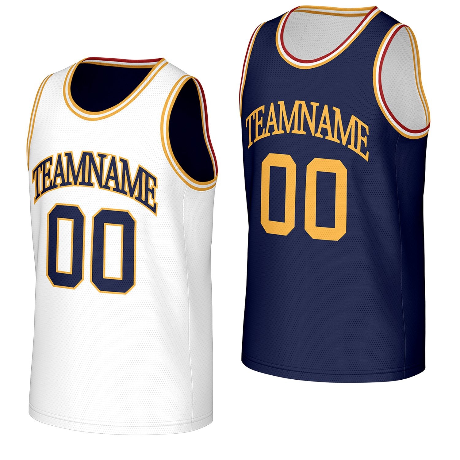 bulk team basketball jerseys white navy reversible by Vosoli, personalized team name, number & logo, breathable mesh dual sided basketball jersey for team games