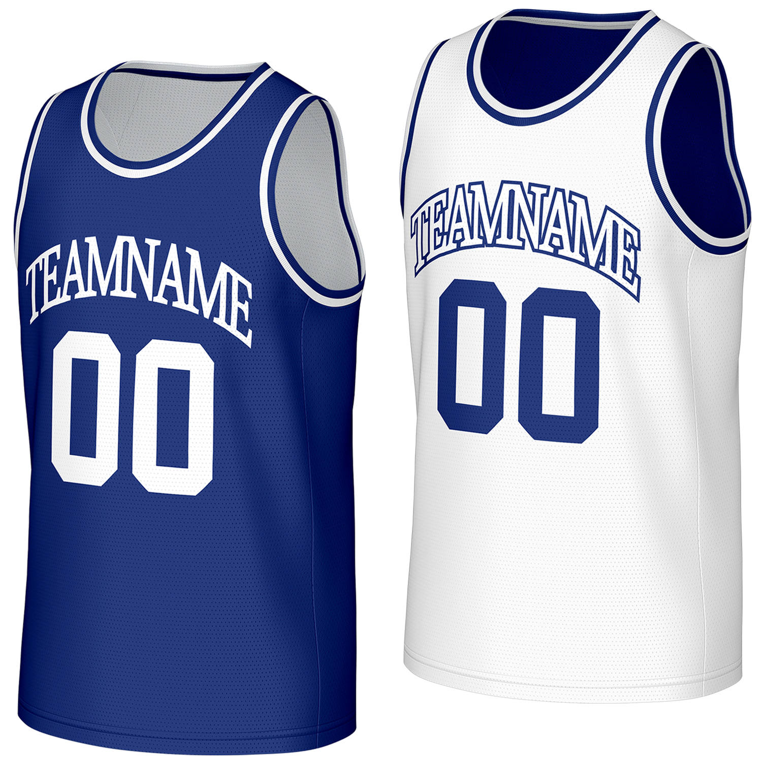 classic basketball team jerseys navy white reversible by Vosoli, personalized team name, number & logo, breathable mesh dual sided basketball jersey for team games