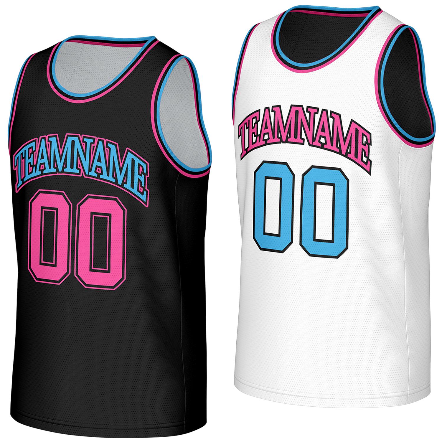 cool mesh reversible basketball jerseys black white reversible by Vosoli, personalized team name, number & logo, breathable mesh dual sided basketball jersey for team games