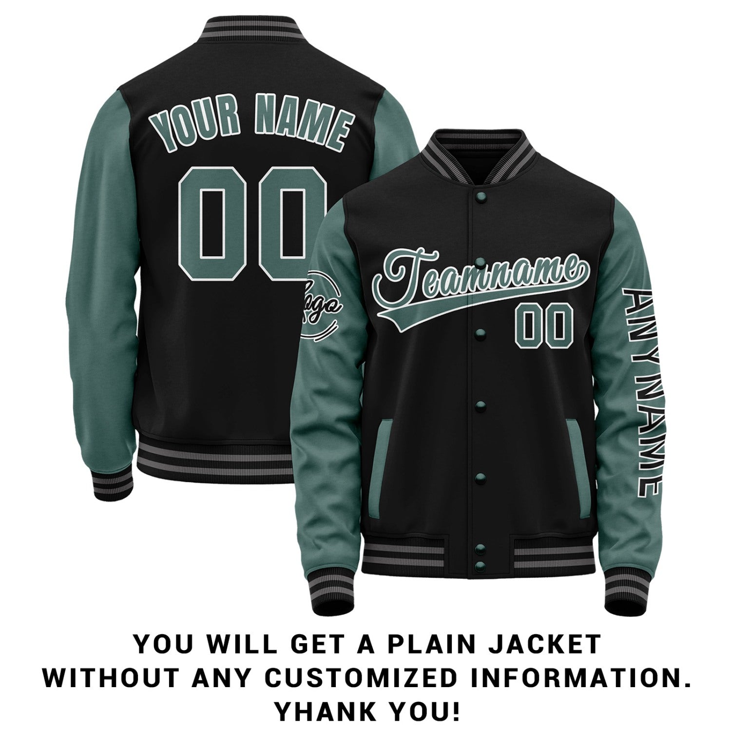 Custom Black & Sage Two Tone Varsity Letterman Jacket | Personalized Stitched Team Name Number Outerwear