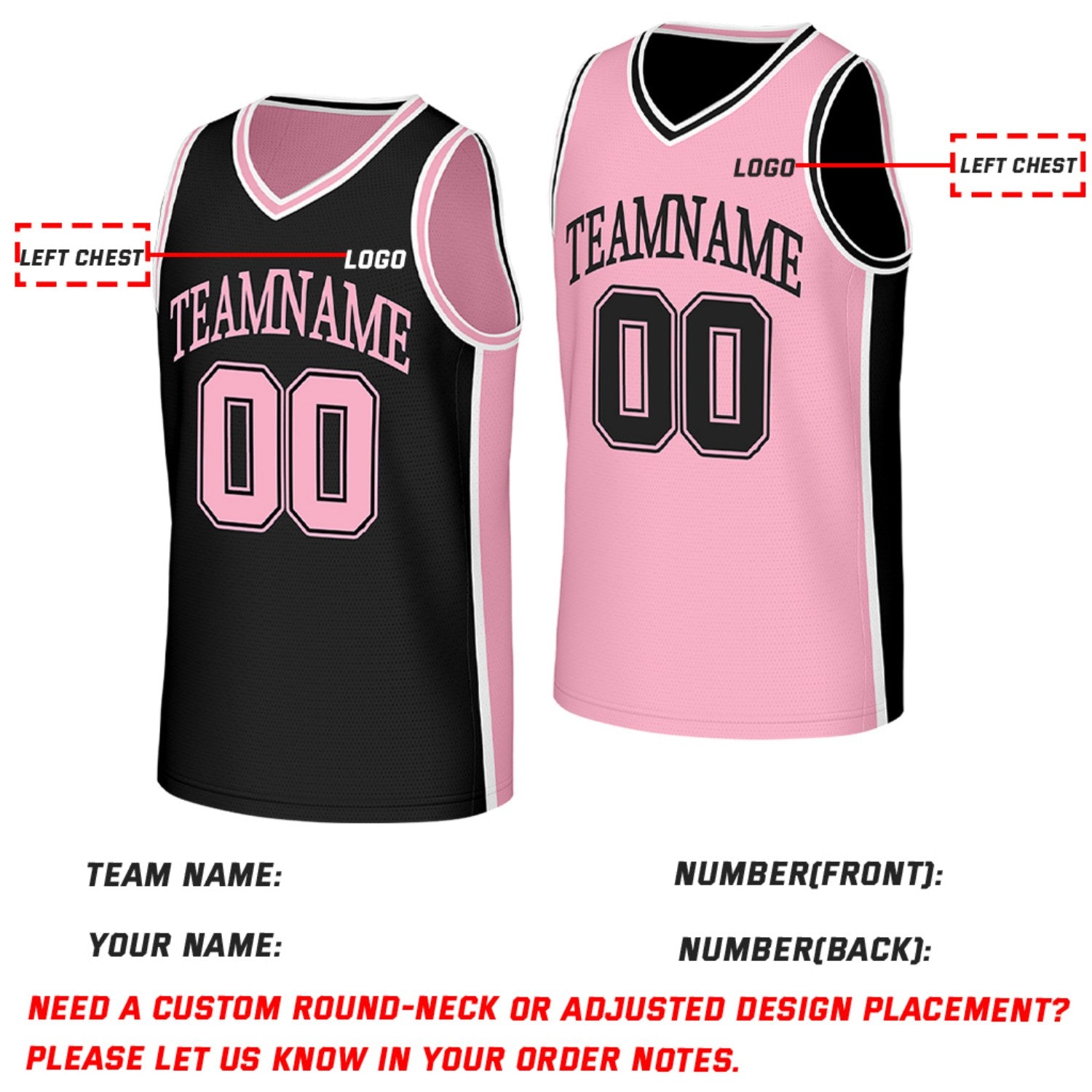 Custom Black & Pink Reversible Basketball Jersey | Personalized Team Jerseys with Name Number Logo