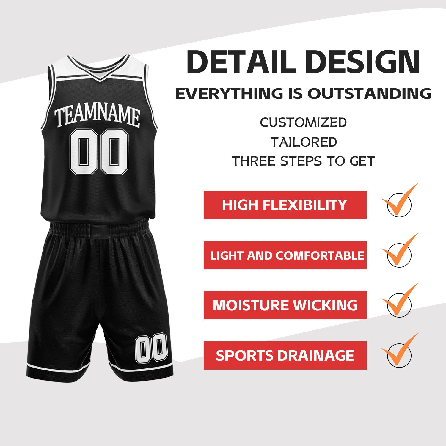 Custom Black & White Double Sided Basketball Jersey Set | Wholesale Team Uniform