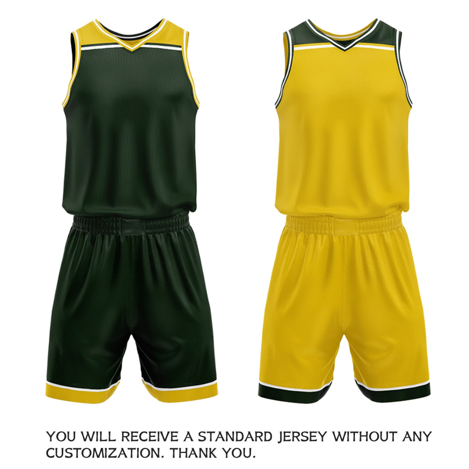 Custom Dark Green & Gold Double Sided Basketball Jersey Set | Wholesale Team Uniform