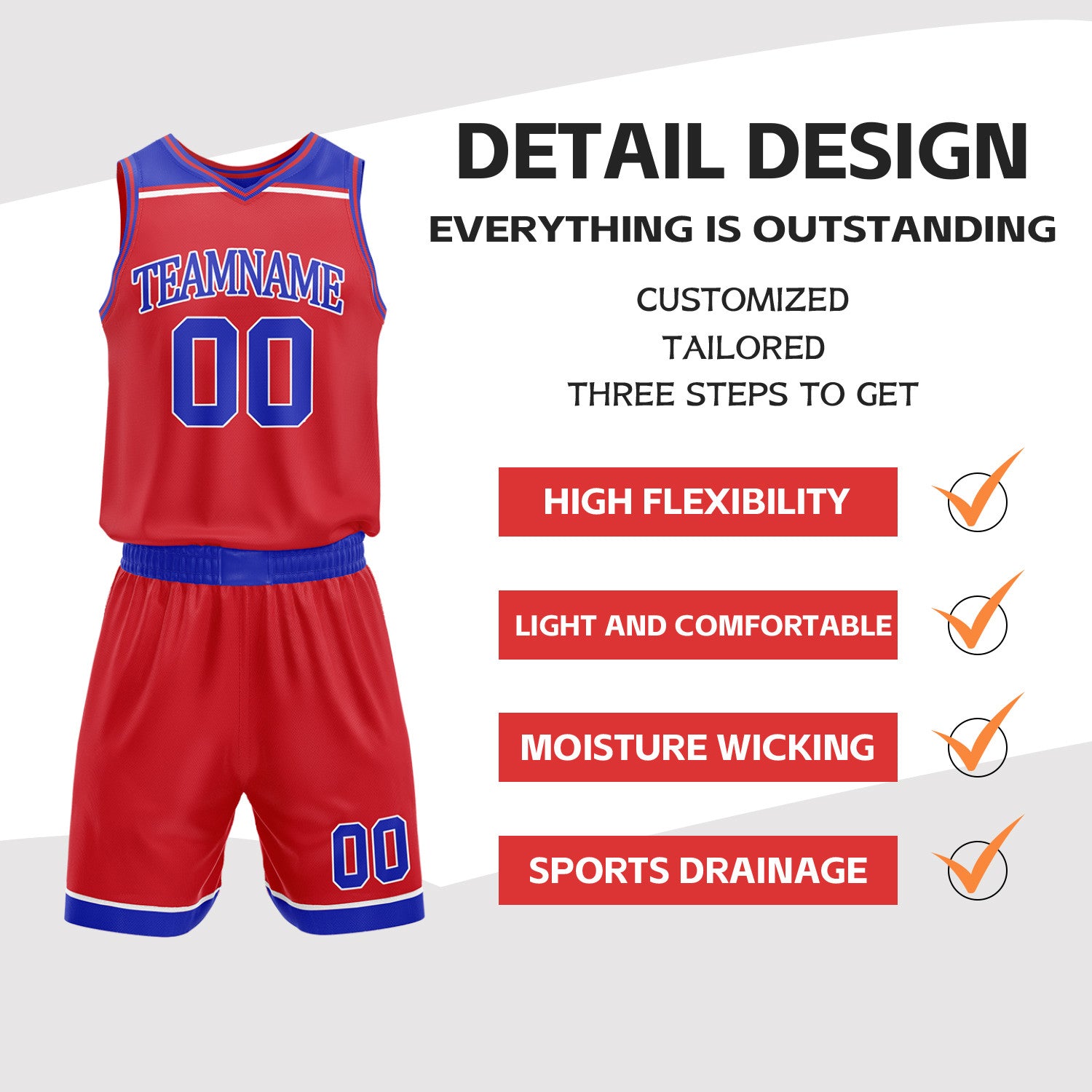Custom Red & Royal Blue Double Sided Basketball Jersey Set | Wholesale Team Uniform