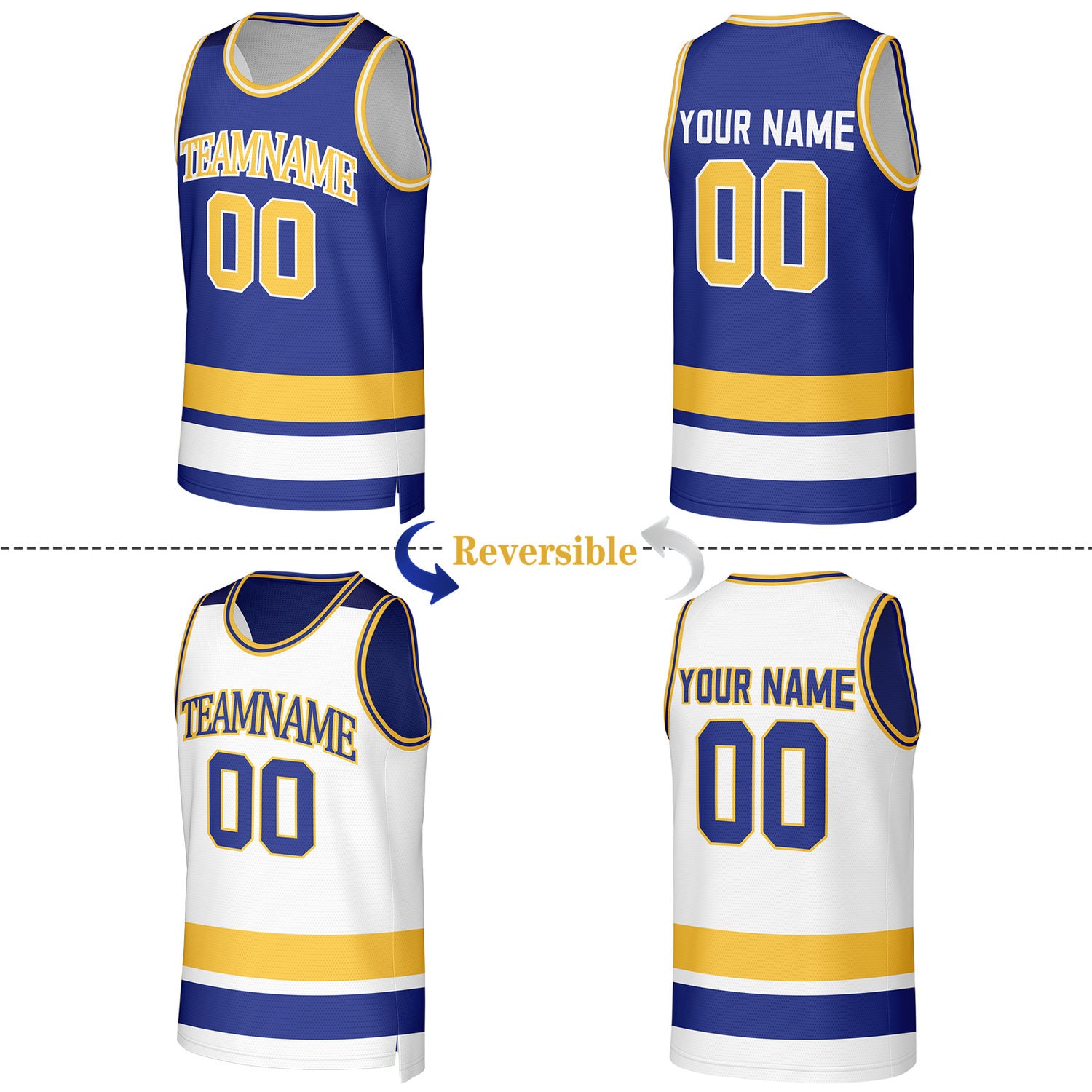 Custom Navy & Gold Reversible Basketball Jersey | Personalized Team Jerseys for Adult & Youth