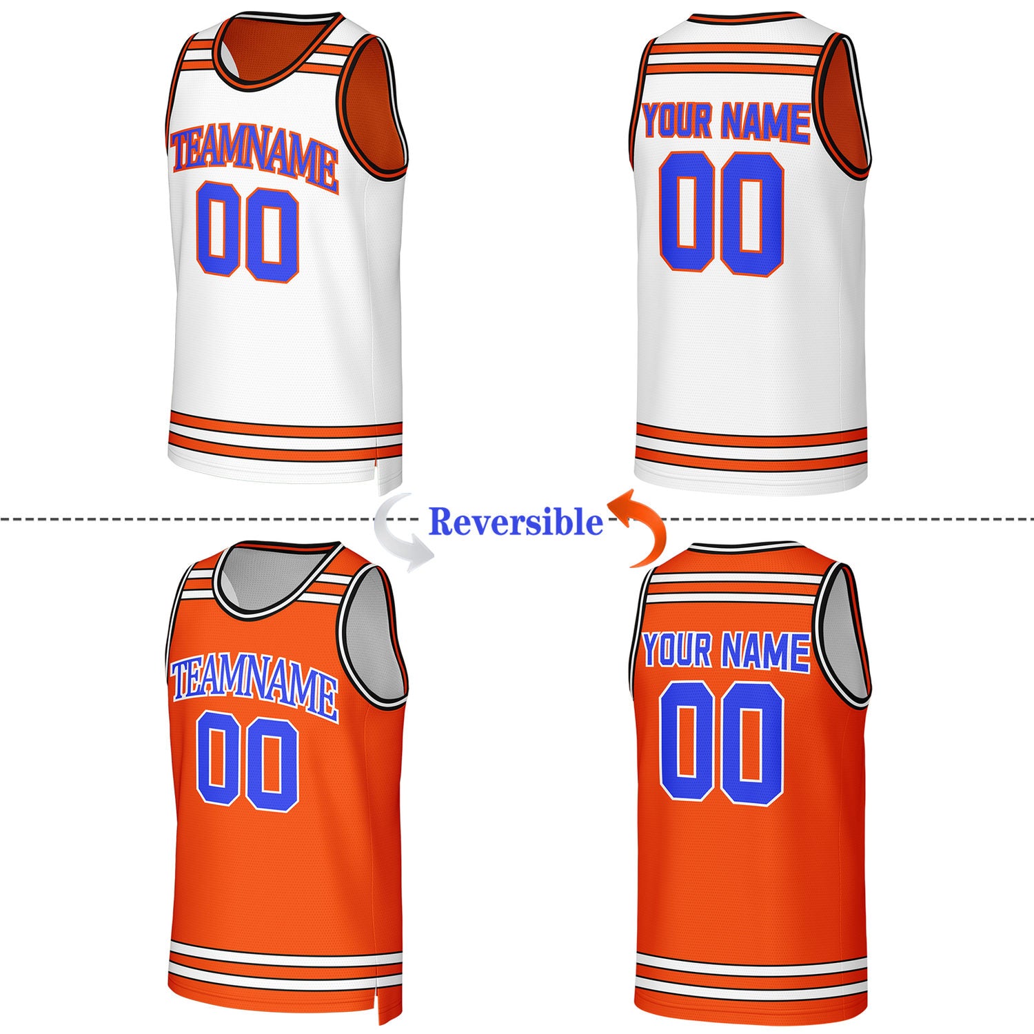 Custom White & Orange Reversible Basketball Jersey | Personalized Team Jerseys for Adult & Youth