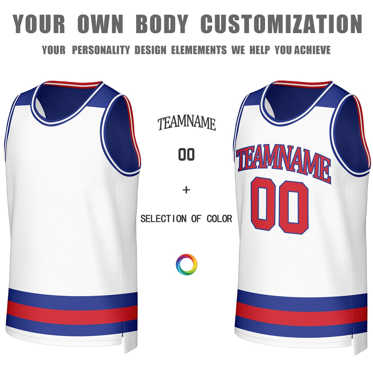Custom White & Royal Blue Striped Reversible Basketball Jersey | Personalized Team Jerseys with Name, Number & Logo