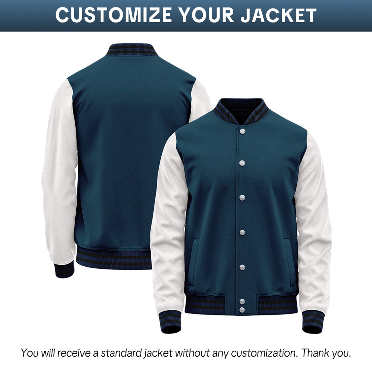 Custom Teal & White Two-Tone Varsity Jacket | Personalized Baseball Bomber with Name, Number & Logo