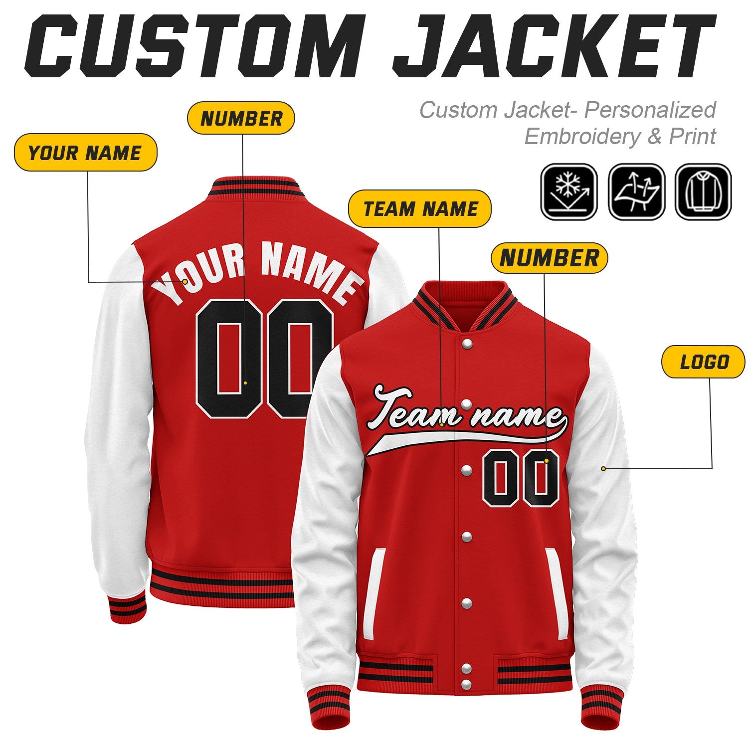 Custom Red & White Baseball Bomber Jacket | Retro Collegiate Varsity & Letterman
