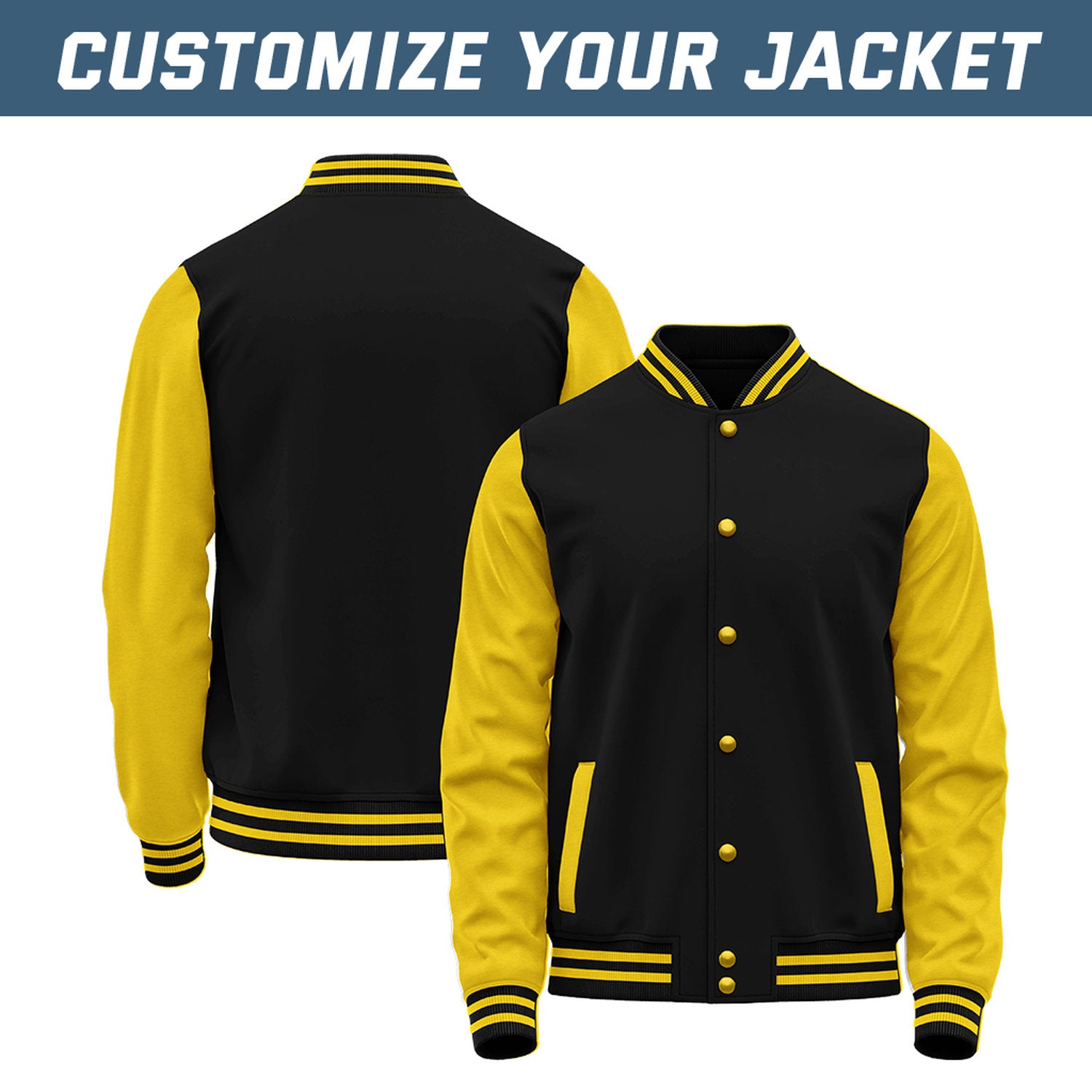 Custom Black & Yellow Baseball Bomber Jacket | Retro Collegiate Varsity & Letterman