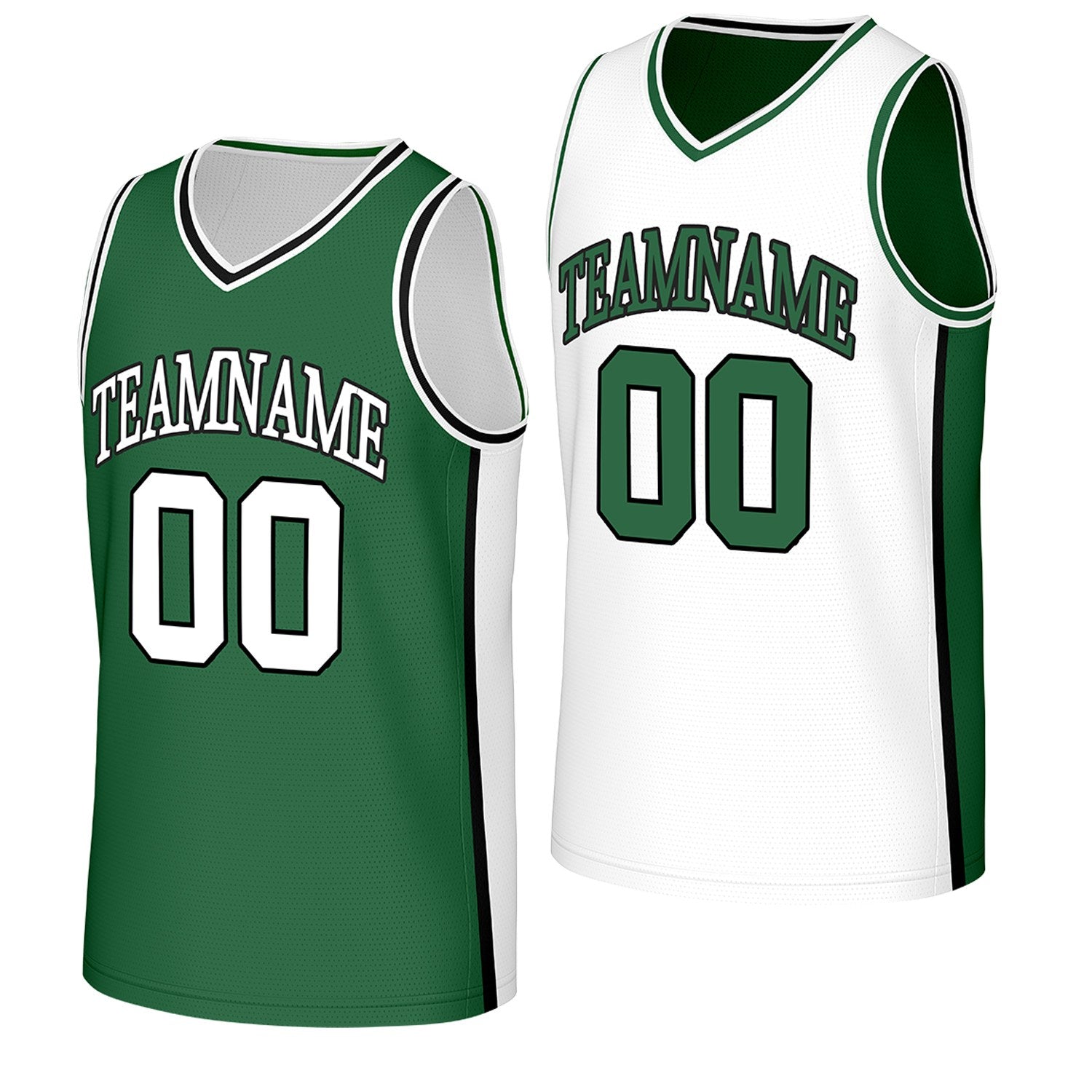 custom basketball event jerseys green white reversible by Vosoli, Personalized team name, number & logo. Fast delivery.