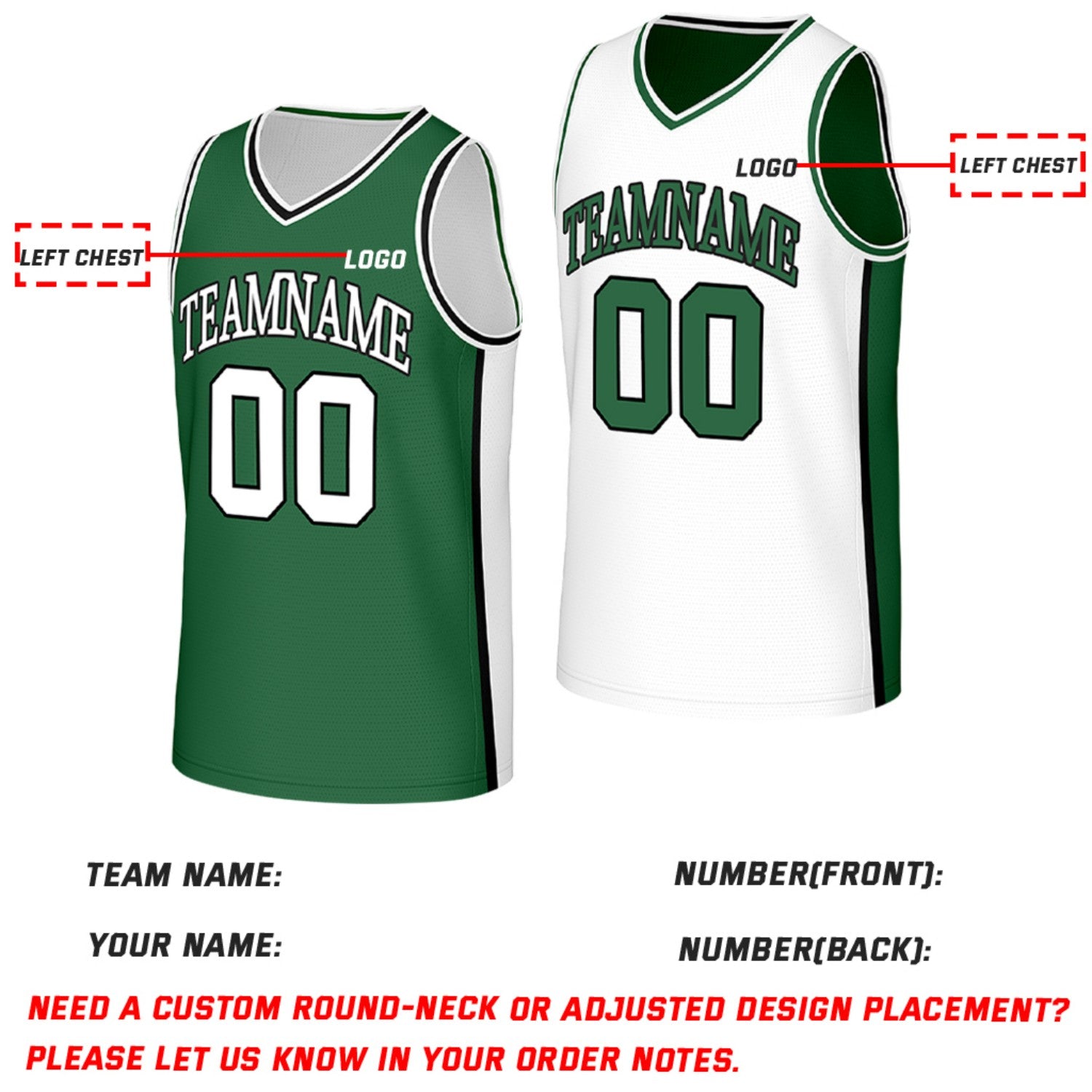Custom Green & White Reversible Basketball Jersey | Personalized Team Jerseys with Name Number Logo