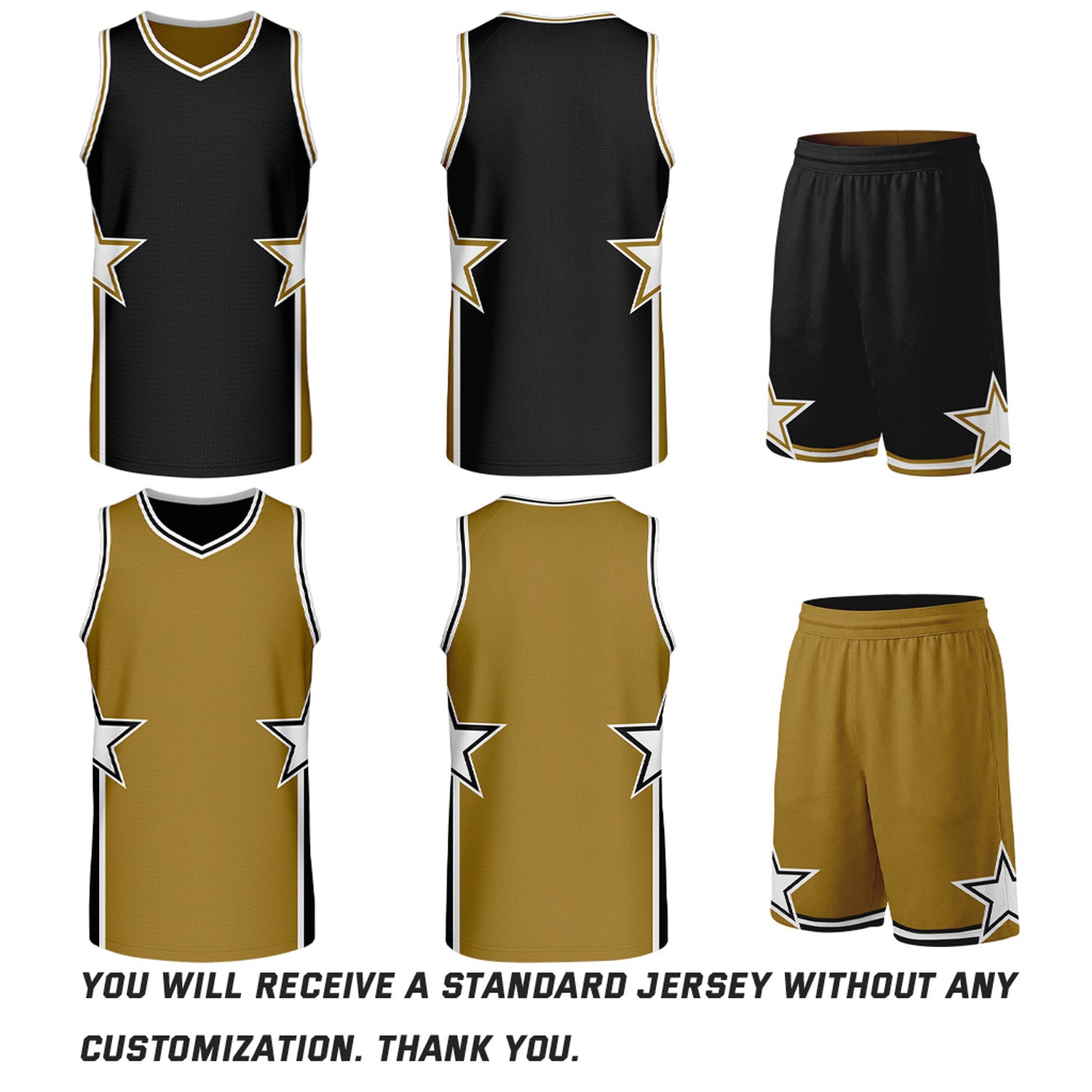 Custom Black & Gold Star Reversible Basketball Uniform Set | Breathable Mesh Jersey & Shorts