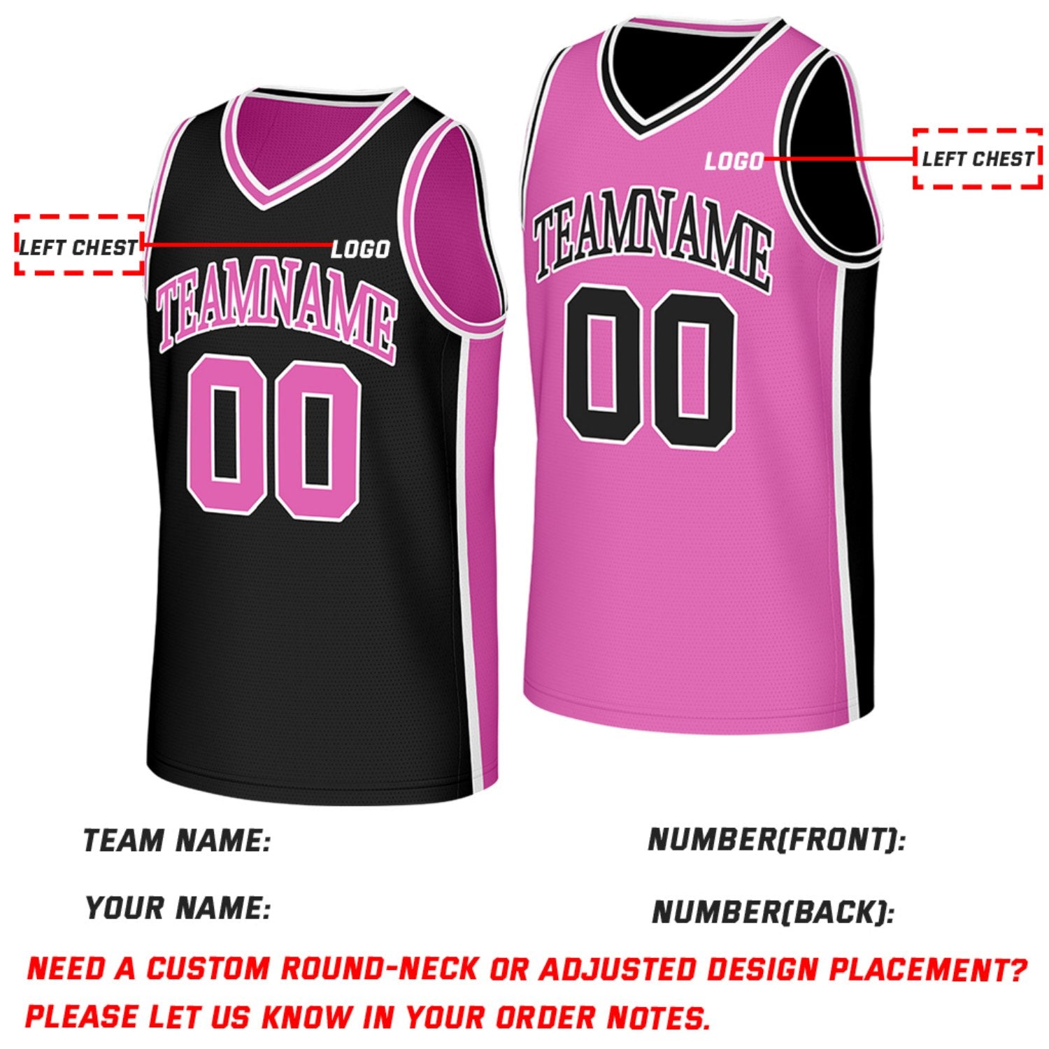 Custom Black & Pink Reversible Basketball Jersey | Personalized Team Jerseys with Name Number Logo