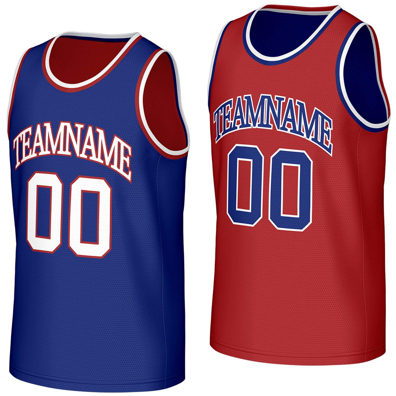 custom basketball jersey manufacturer blue red reversible by Vosoli, personalized team name, number & logo, breathable mesh dual sided basketball jersey for team games
