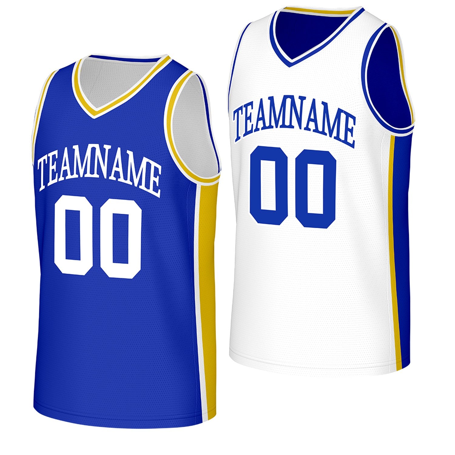 custom basketball jersey manufacturer blue white reversible by Vosoli, Personalized team name, number & logo. Fast delivery.