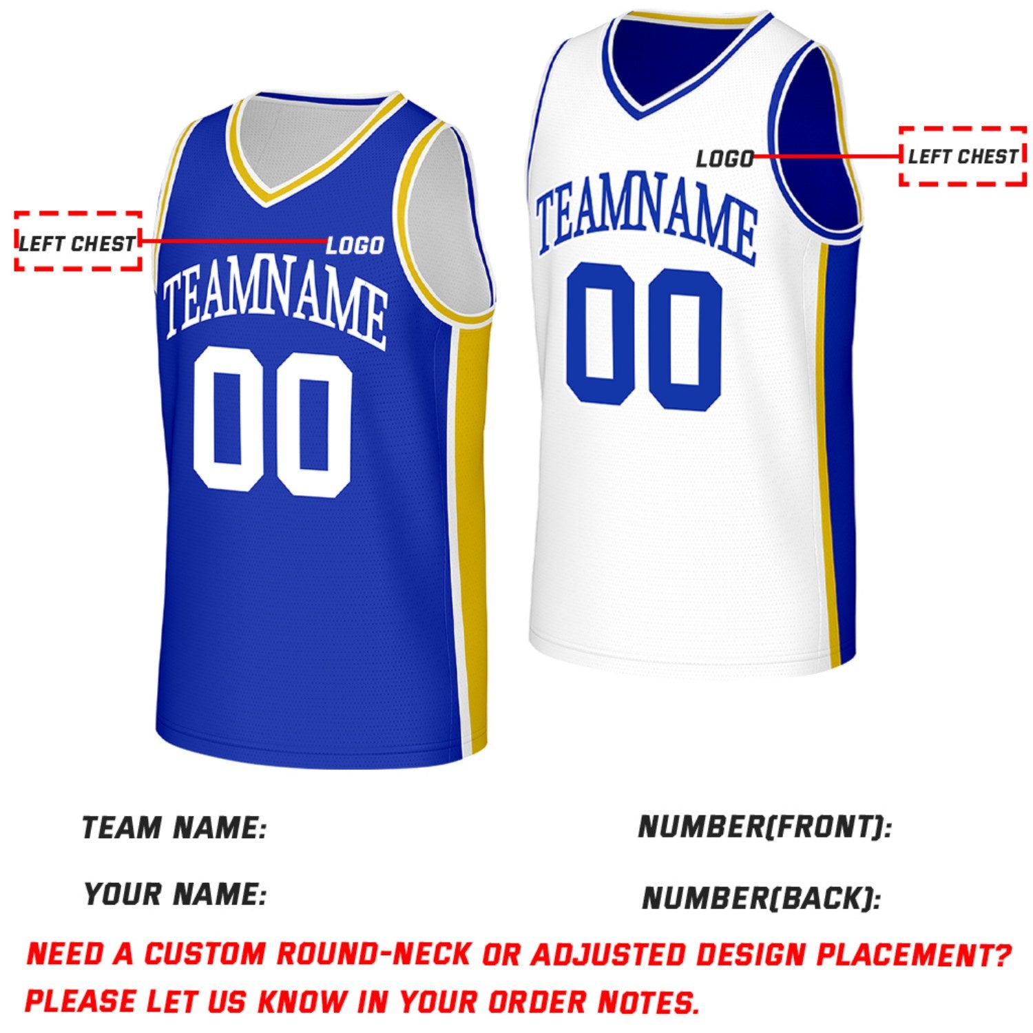 Custom Blue & White Reversible Basketball Jersey | Personalized Team Jerseys with Name Number Logo