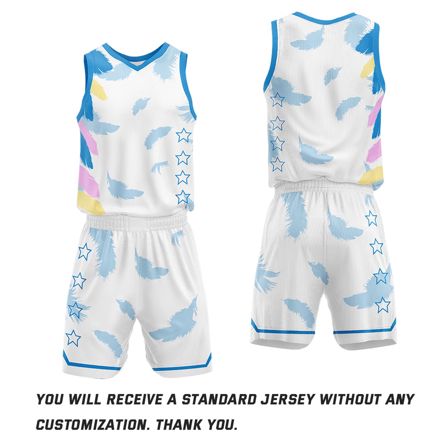 Custom Basketball Jerseys and Shorts Set | White Feather V-Neck Sublimated Team Uniform