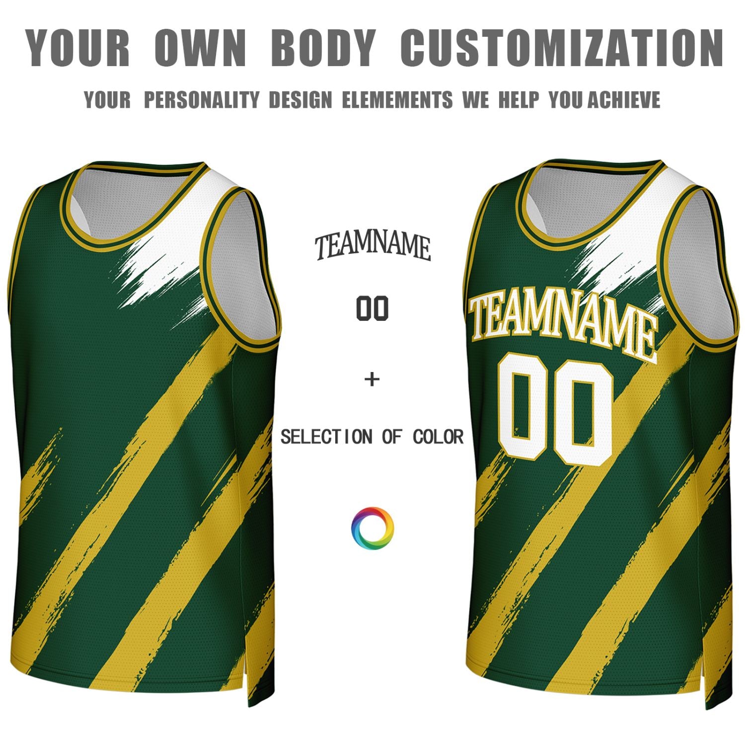 Custom Green & White Brush Stroke Reversible Basketball Jersey | Personalized Team Uniforms for Adult & Youth