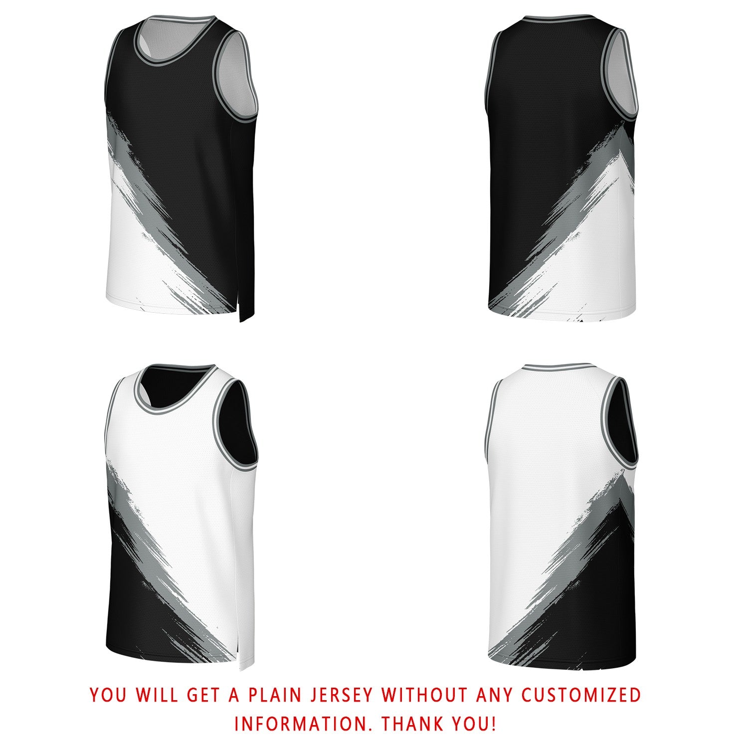 Custom Black & White Brush Stroke Reversible Basketball Jersey | Personalized Team Uniforms for Adult & Youth