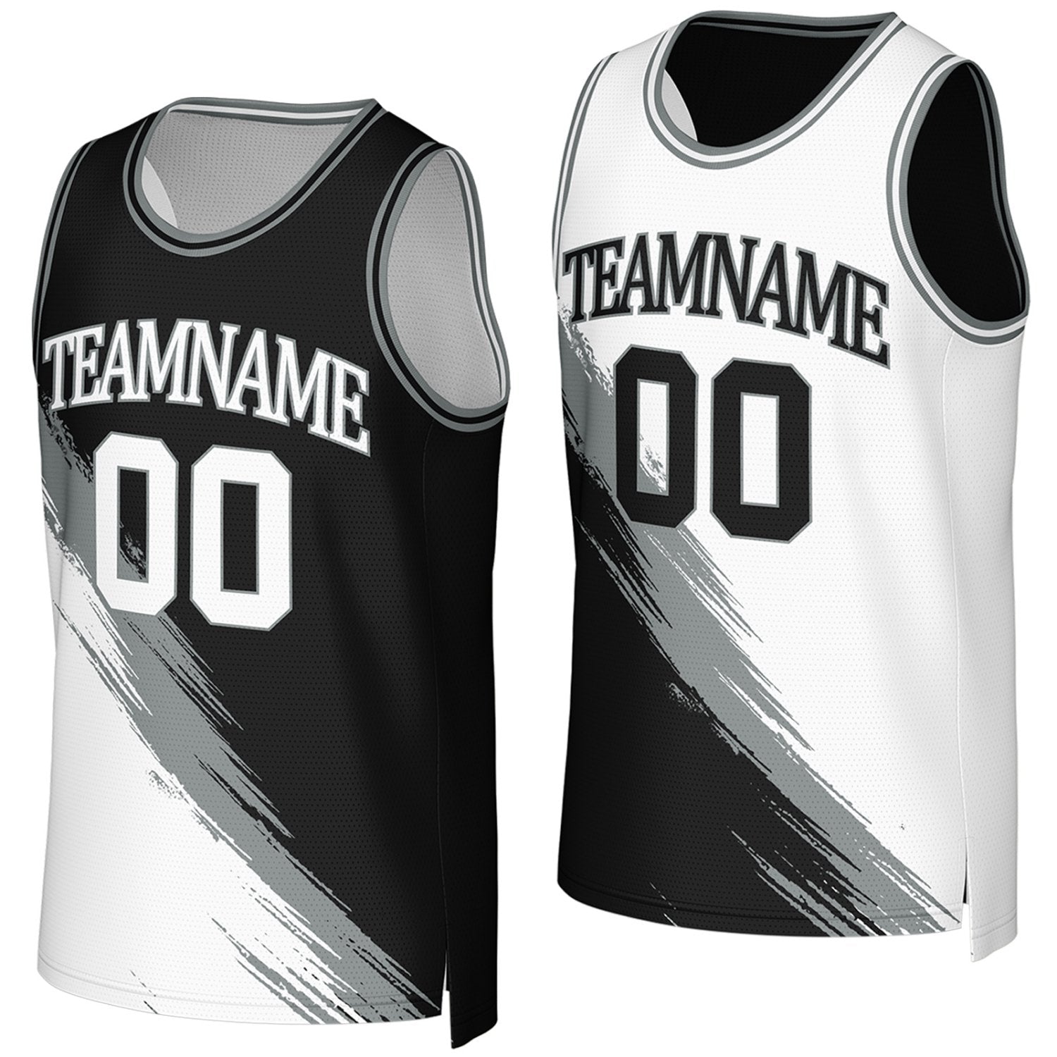 custom basketball jerseys for high school teams black white reversible by Vosoli, Personalized team name, number & logo.