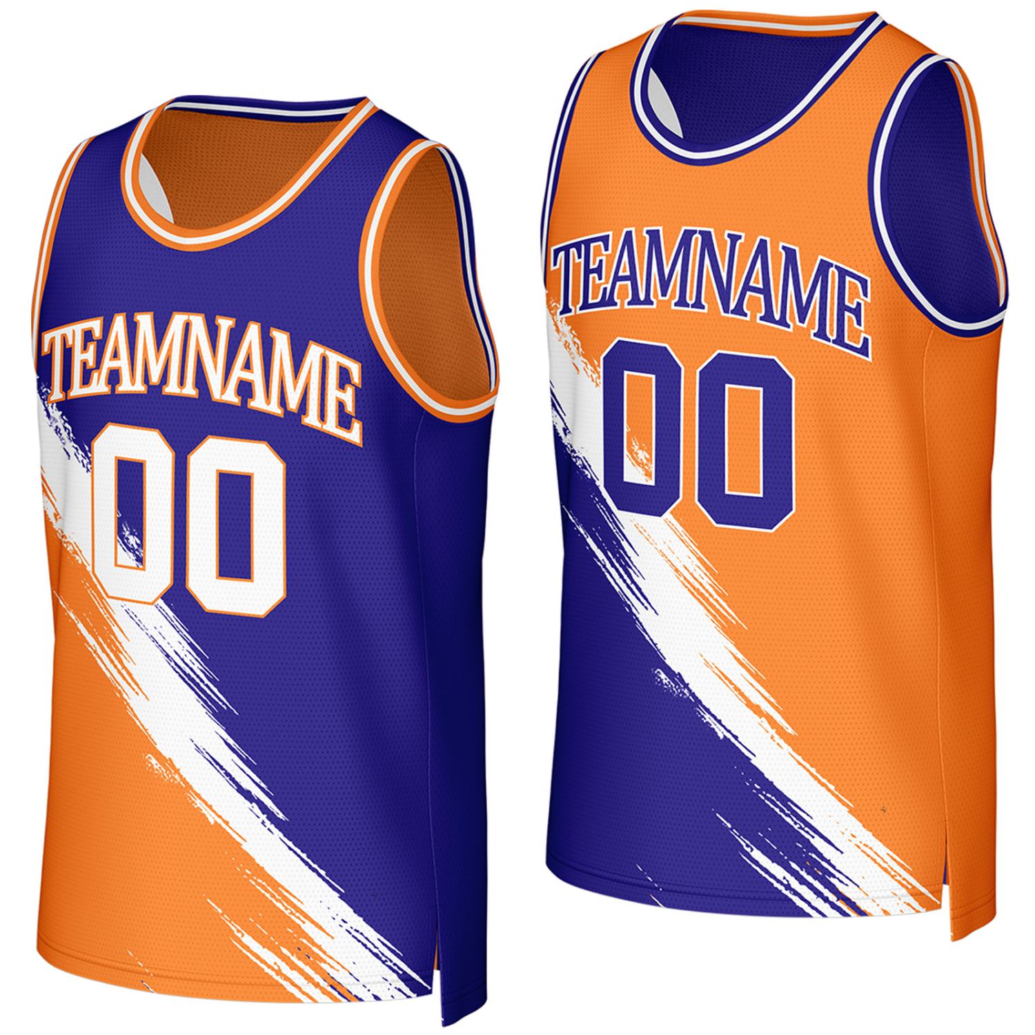 custom basketball jerseys for high school teams royal blue orange reversible by Vosoli, Personalized team name, number & logo.