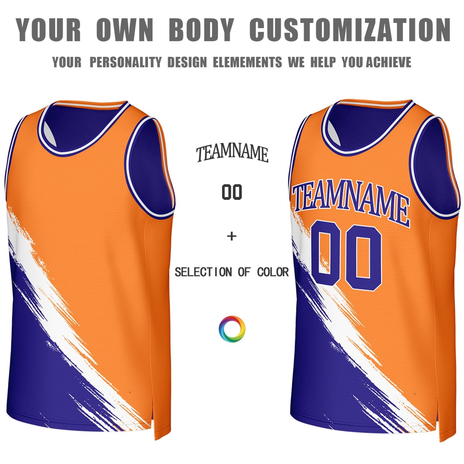 Custom Royal Blue & Orange Brush Stroke Reversible Basketball Jersey | Personalized Team Uniforms for Adult & Youth