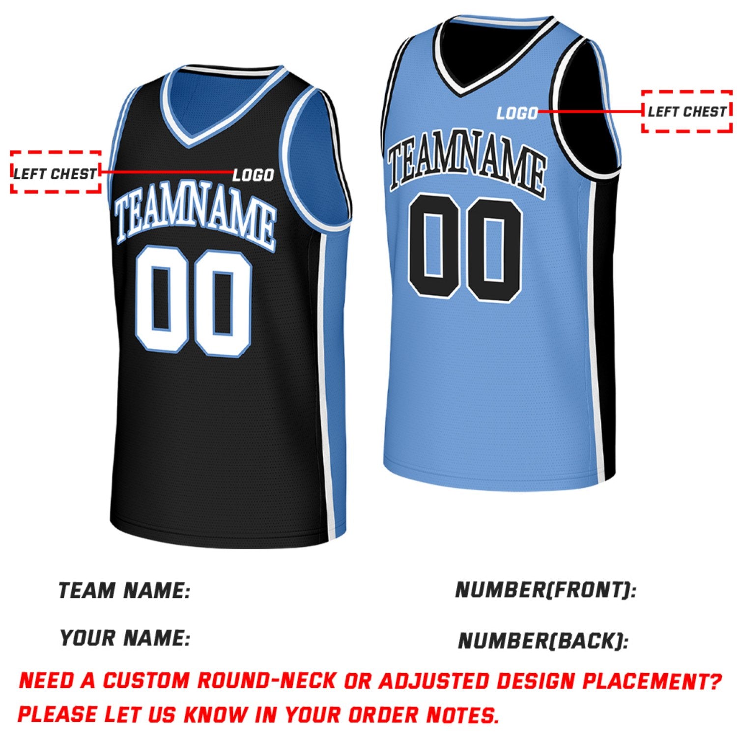 Custom Black & Light Blue Reversible Basketball Jersey | Personalized Team Jerseys with Name Number Logo