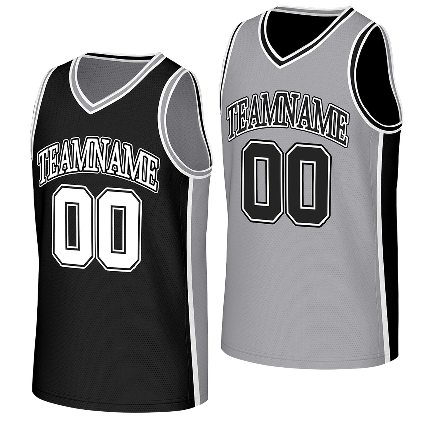 custom basketball jersey manufacturer black gray reversible by Vosoli, personalized team name, number & logo. fast delivery.
