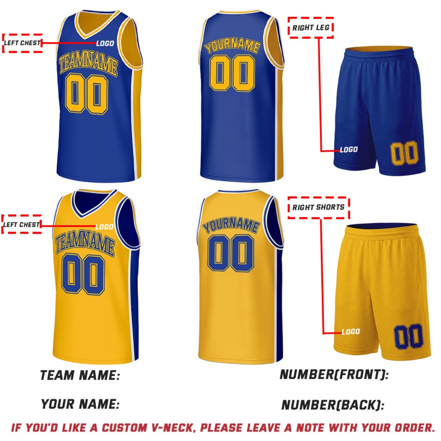 Custom Royal Blue & Gold Reversible Basketball Jersey & Shorts Set | Personalized Team Uniforms for Adult & Youth