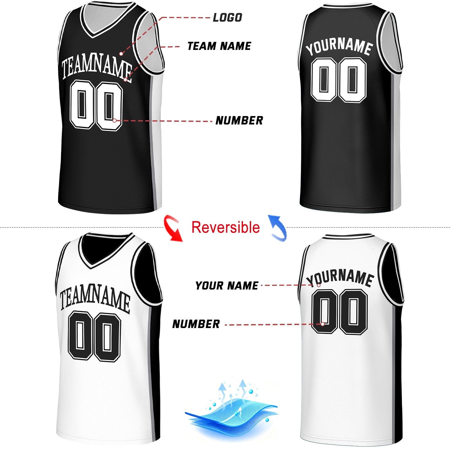 Custom Black & White Reversible Basketball Jersey & Shorts Set | Personalized Team Uniforms for Adult & Youth