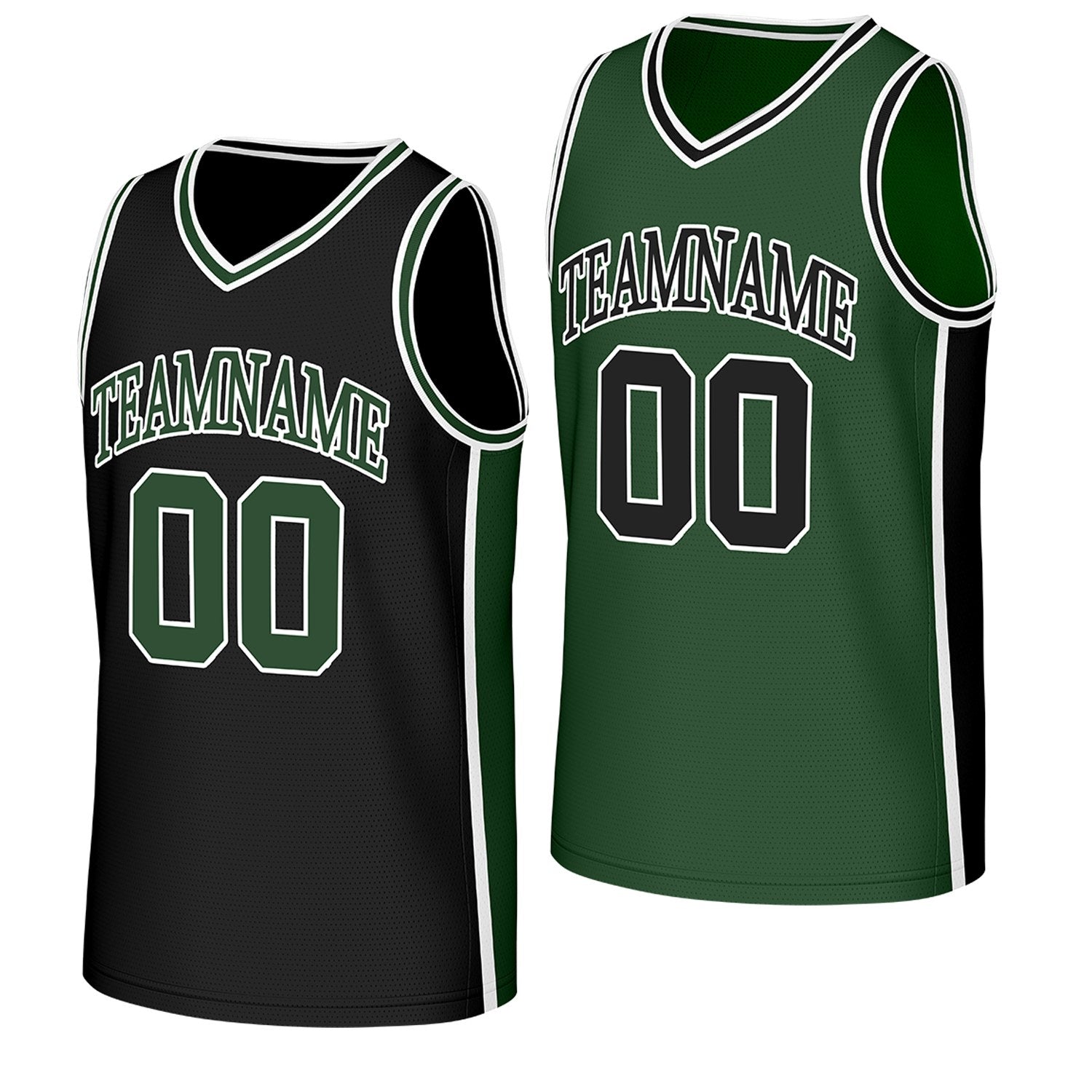 custom basketball tournament team jerseys black green reversible by Vosoli, Personalized team name, number & logo. Fast delivery.