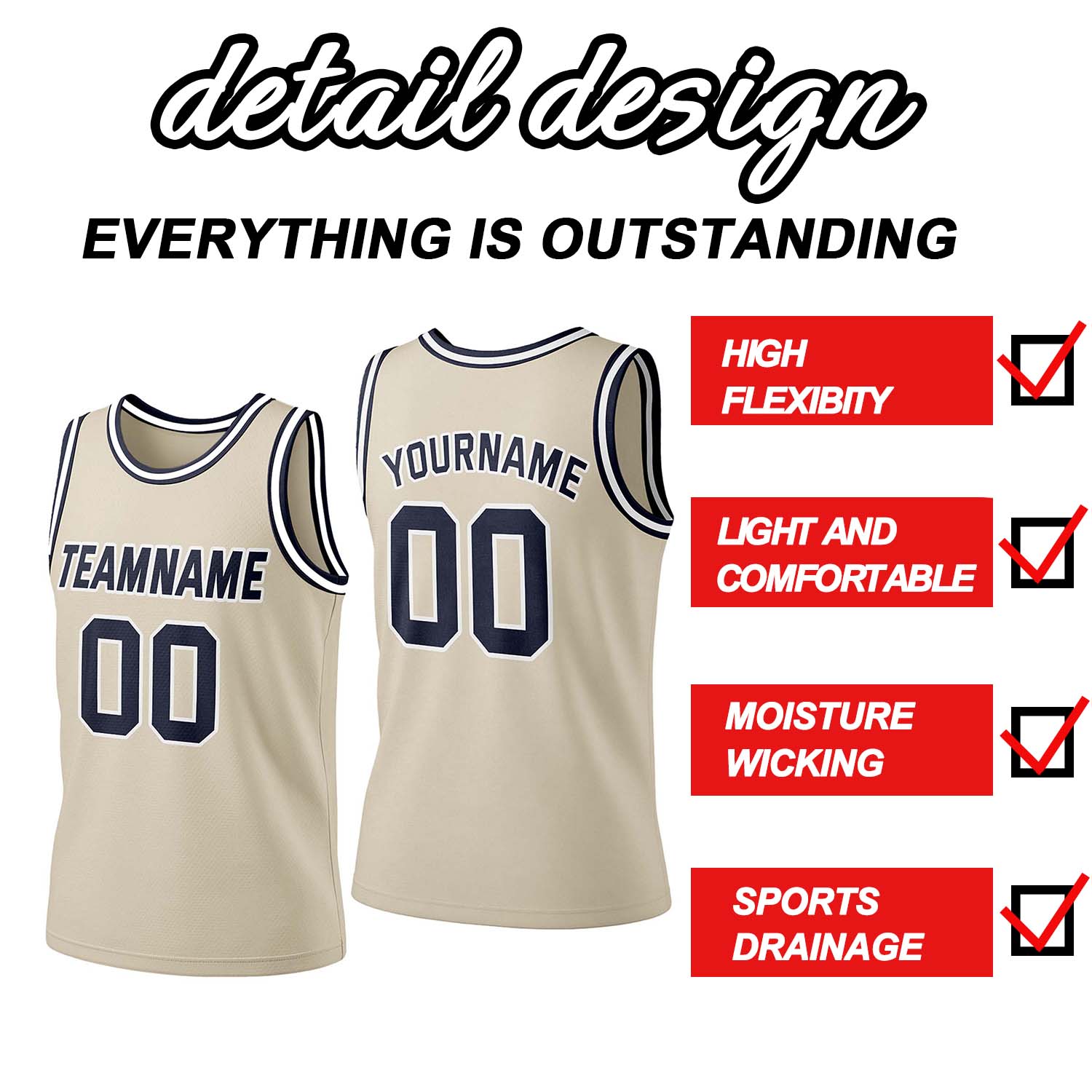 Custom Beige & Navy Mesh Basketball Jersey | Personalized Team Uniform