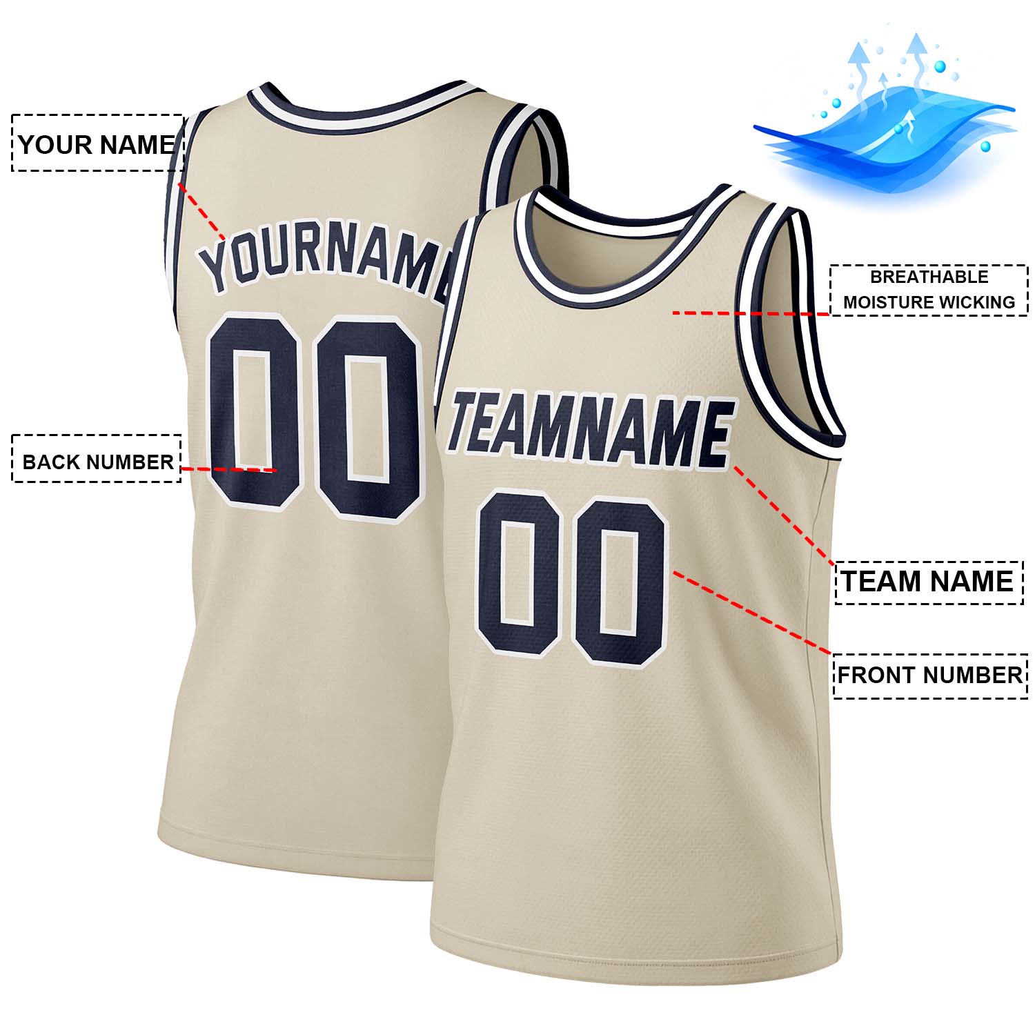 Custom Beige & Navy Mesh Basketball Jersey | Personalized Team Uniform