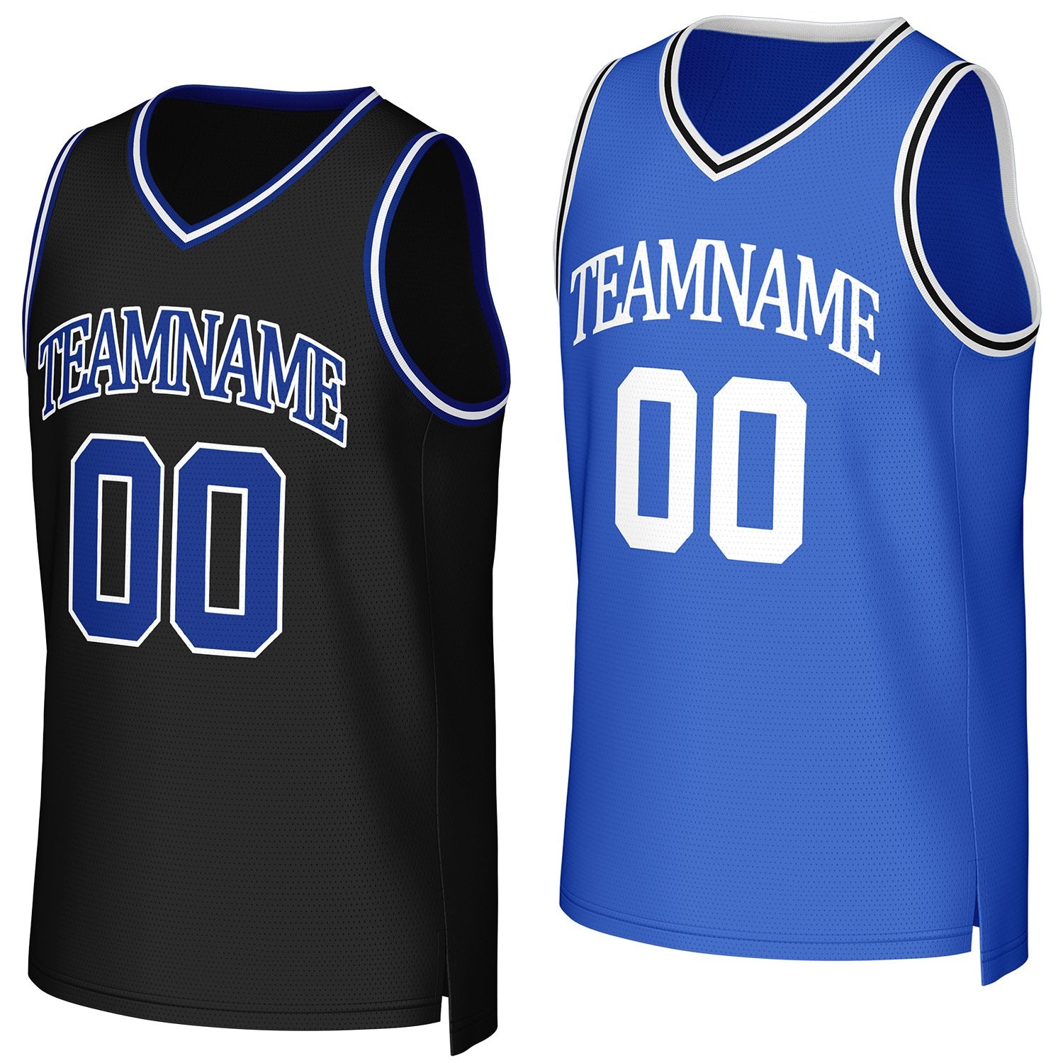 Custom black & blue reversible basketball jersey by Vosoli | Personalized team name & number sportswear