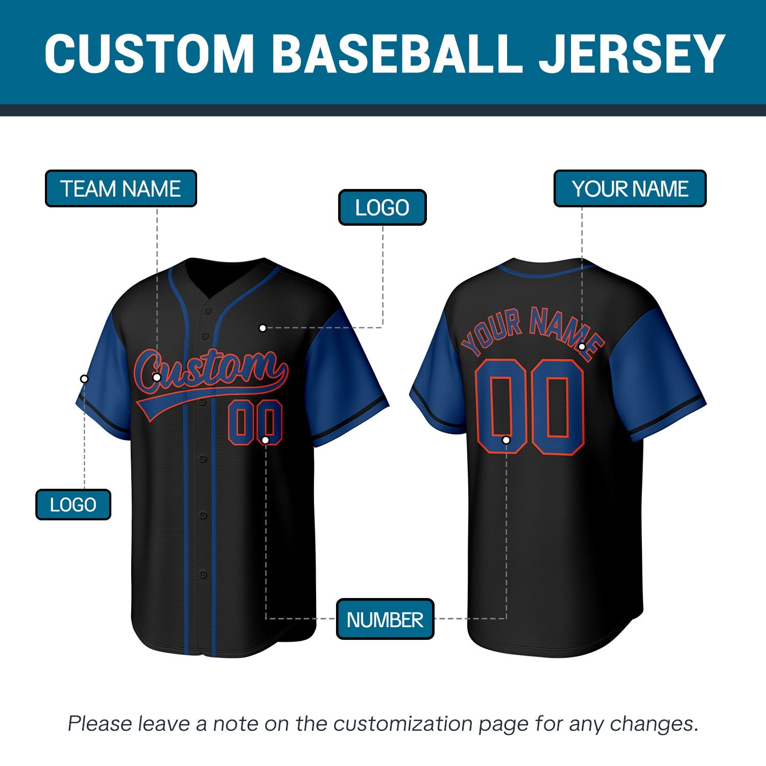 Custom Black & Blue Stitched Baseball Jersey | Personalized Name & Number | Team Uniform