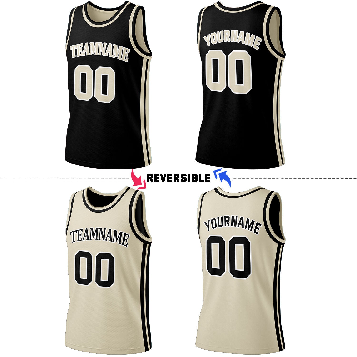 Custom Black & Cream Reversible Basketball Jersey Shorts Set | Personalized Full Team Uniform