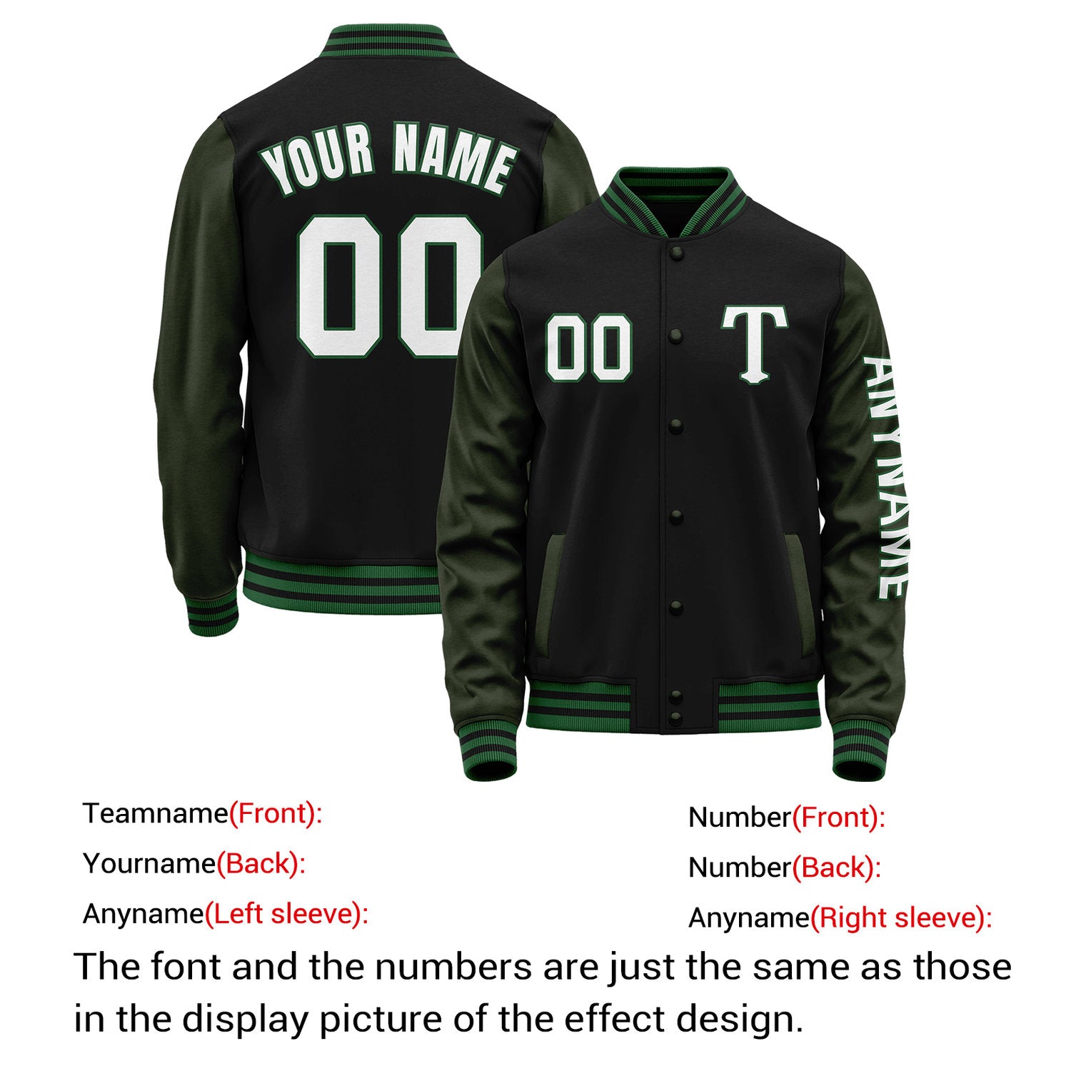 Custom Black & Dark Green Varsity Letterman Jacket | Personalized Baseball Bomber Coat for Adult & Youth